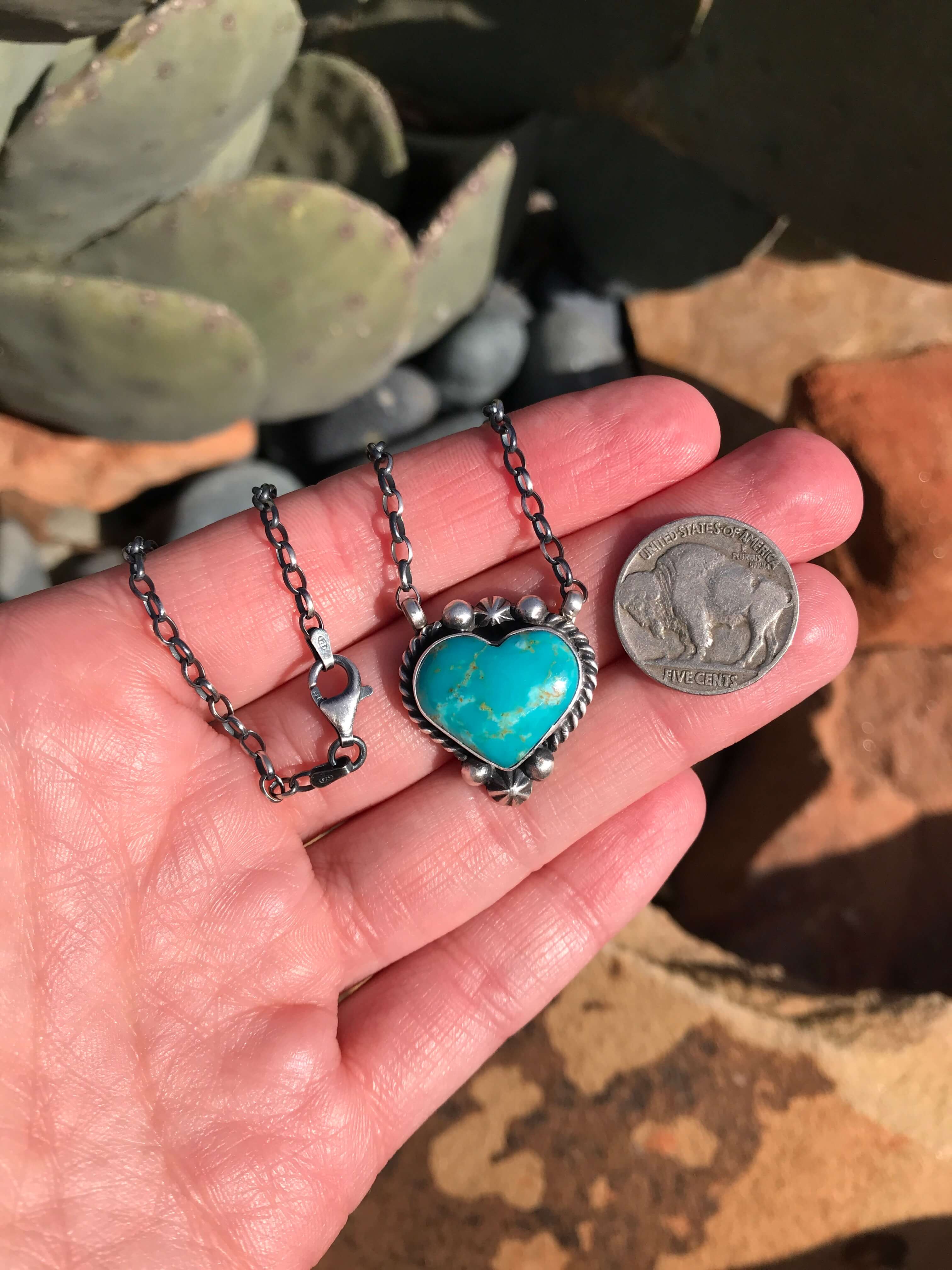 The Heart Necklace, 43-Necklaces-Calli Co., Turquoise and Silver Jewelry, Native American Handmade, Zuni Tribe, Navajo Tribe, Brock Texas