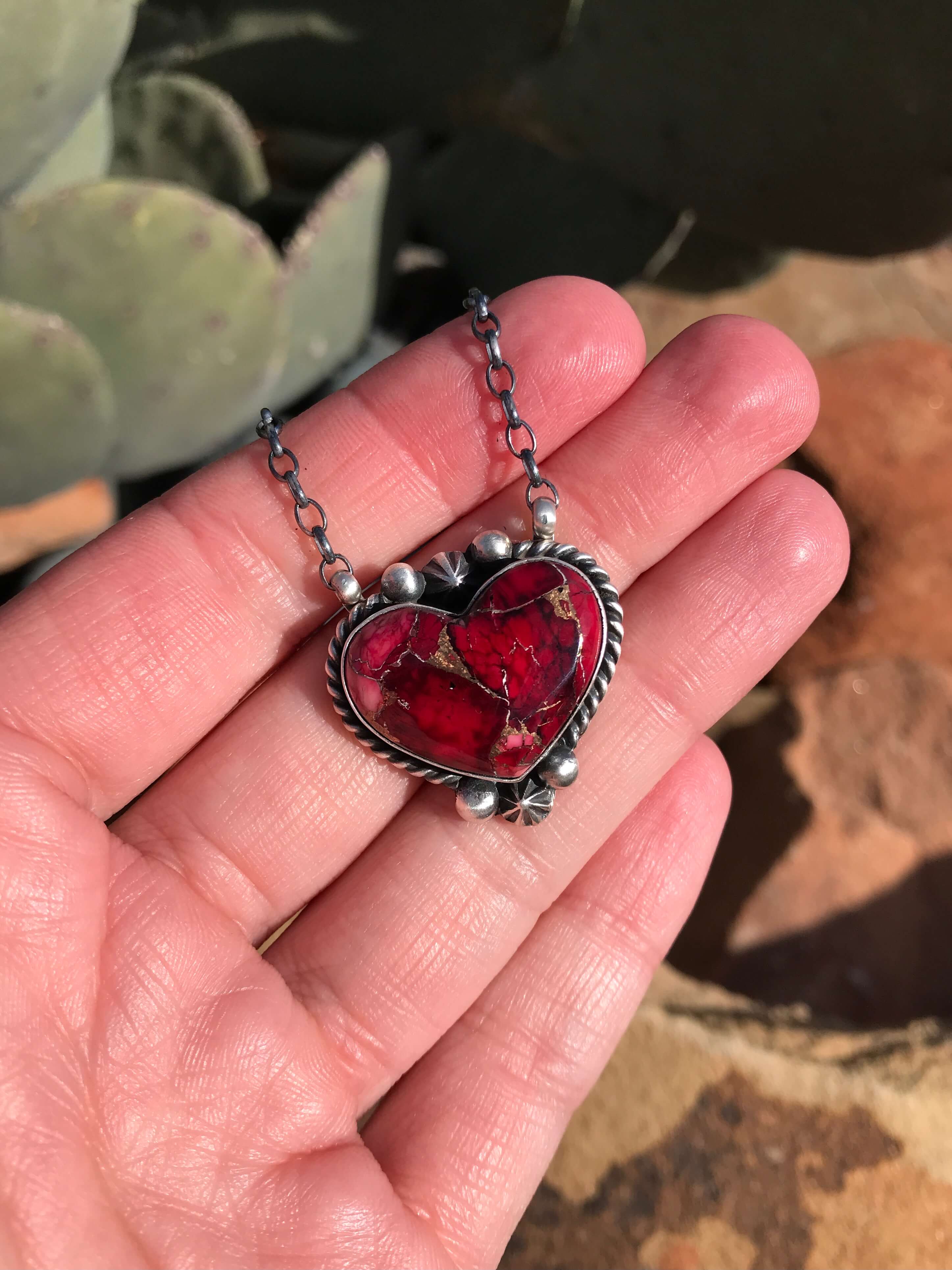 The Heart Necklace, 44-Necklaces-Calli Co., Turquoise and Silver Jewelry, Native American Handmade, Zuni Tribe, Navajo Tribe, Brock Texas