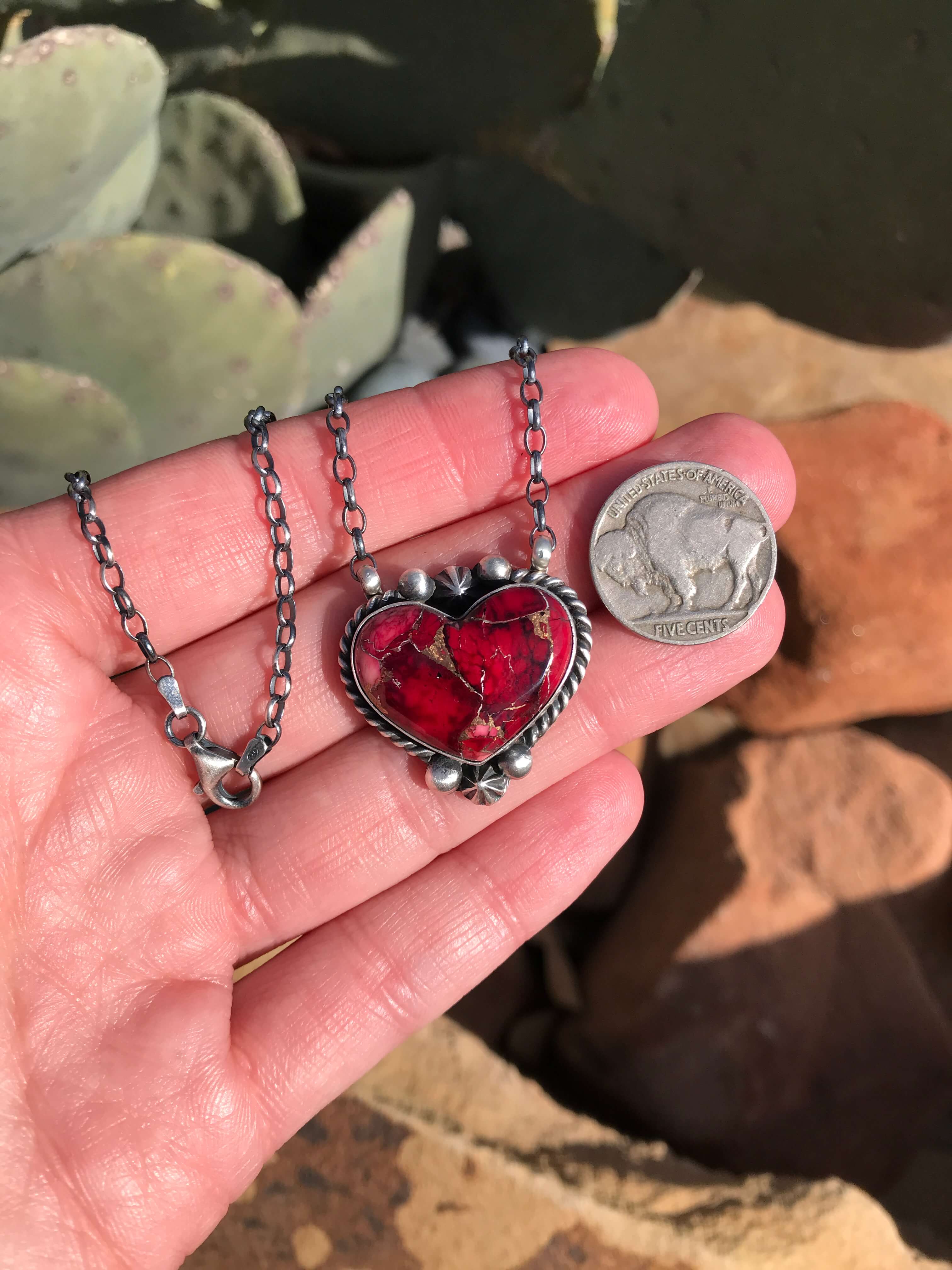 The Heart Necklace, 44-Necklaces-Calli Co., Turquoise and Silver Jewelry, Native American Handmade, Zuni Tribe, Navajo Tribe, Brock Texas