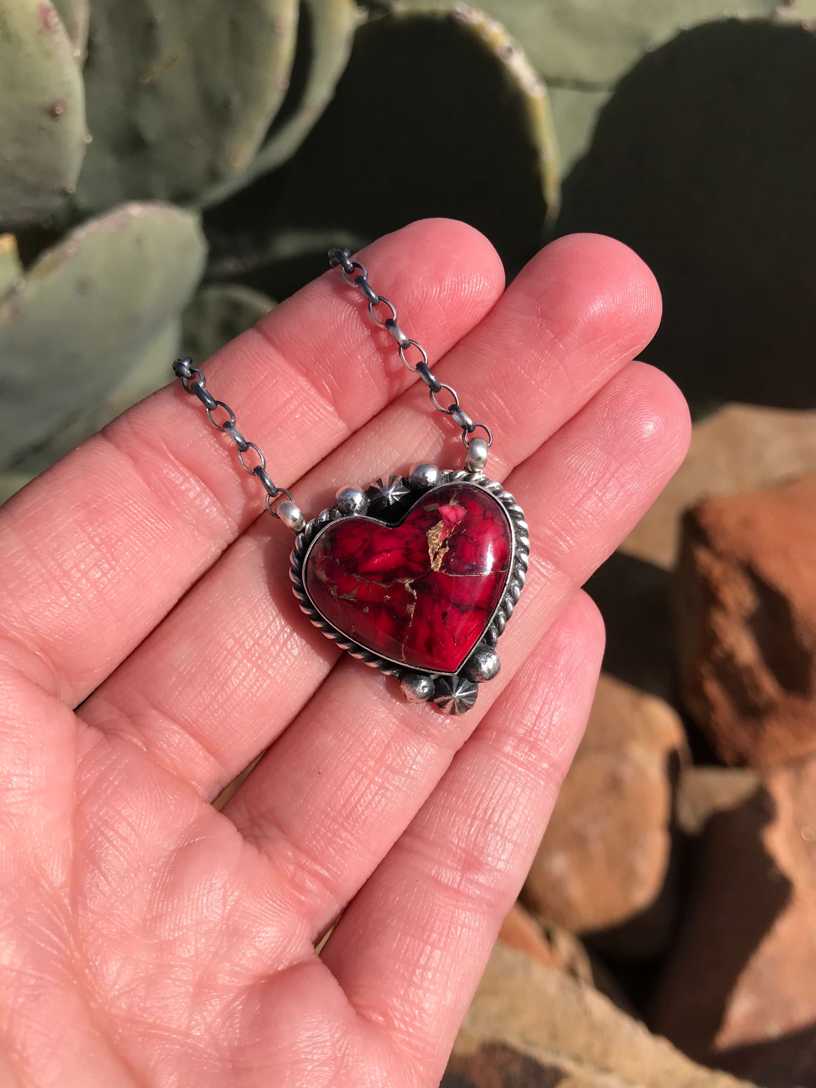 The Heart Necklace, 45-Necklaces-Calli Co., Turquoise and Silver Jewelry, Native American Handmade, Zuni Tribe, Navajo Tribe, Brock Texas