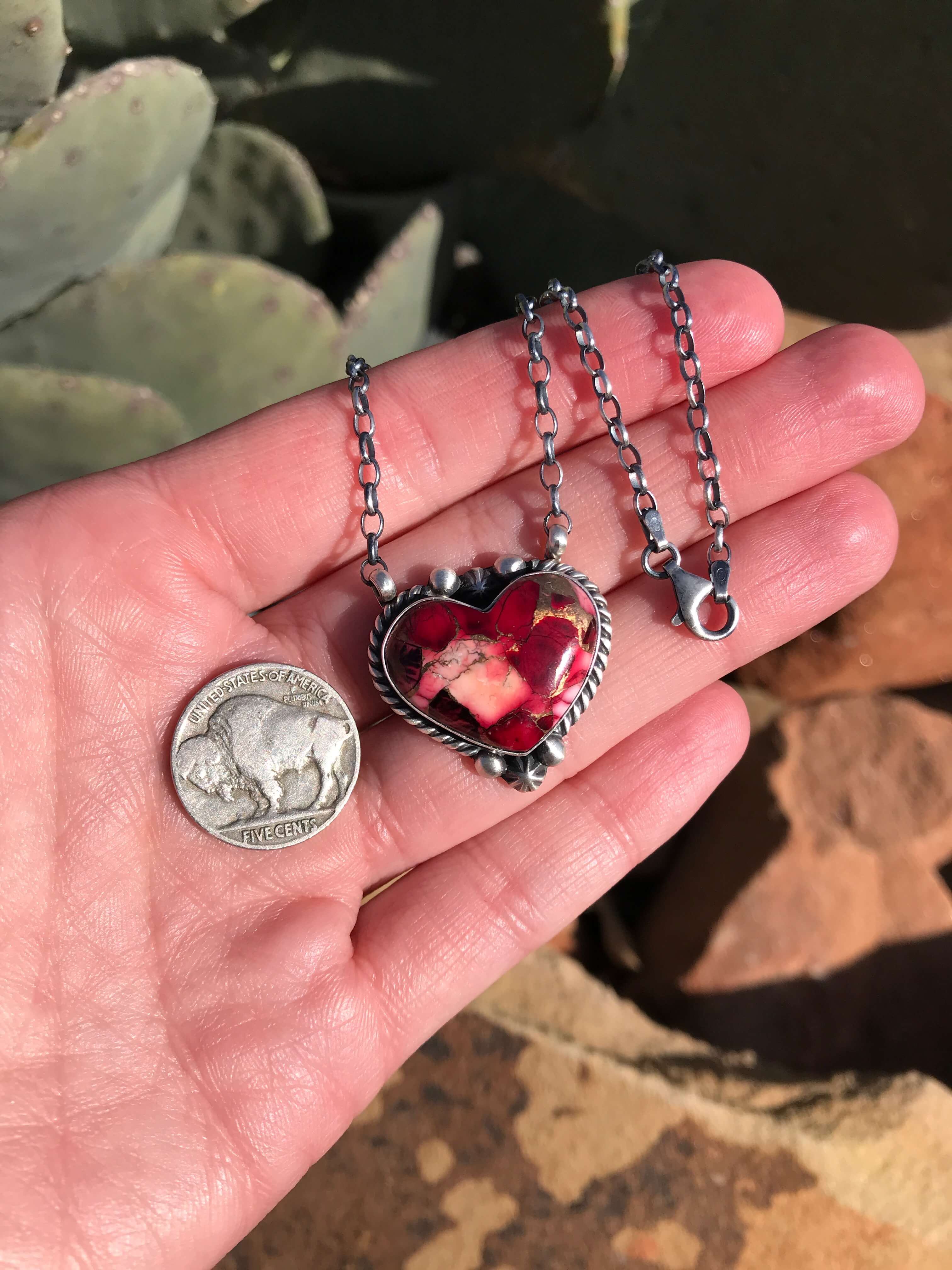 The Heart Necklace, 46-Necklaces-Calli Co., Turquoise and Silver Jewelry, Native American Handmade, Zuni Tribe, Navajo Tribe, Brock Texas