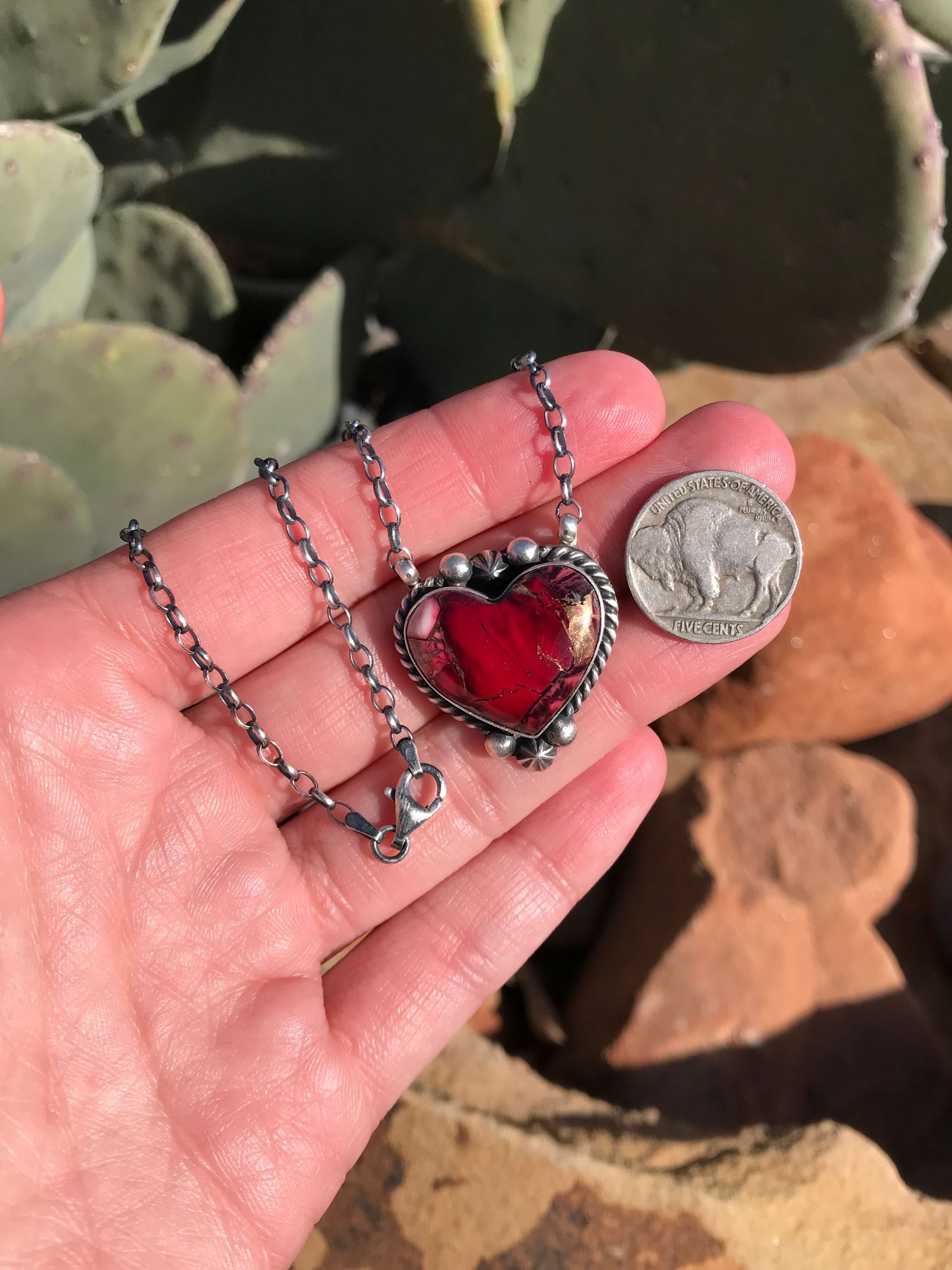 The Heart Necklace, 47-Necklaces-Calli Co., Turquoise and Silver Jewelry, Native American Handmade, Zuni Tribe, Navajo Tribe, Brock Texas