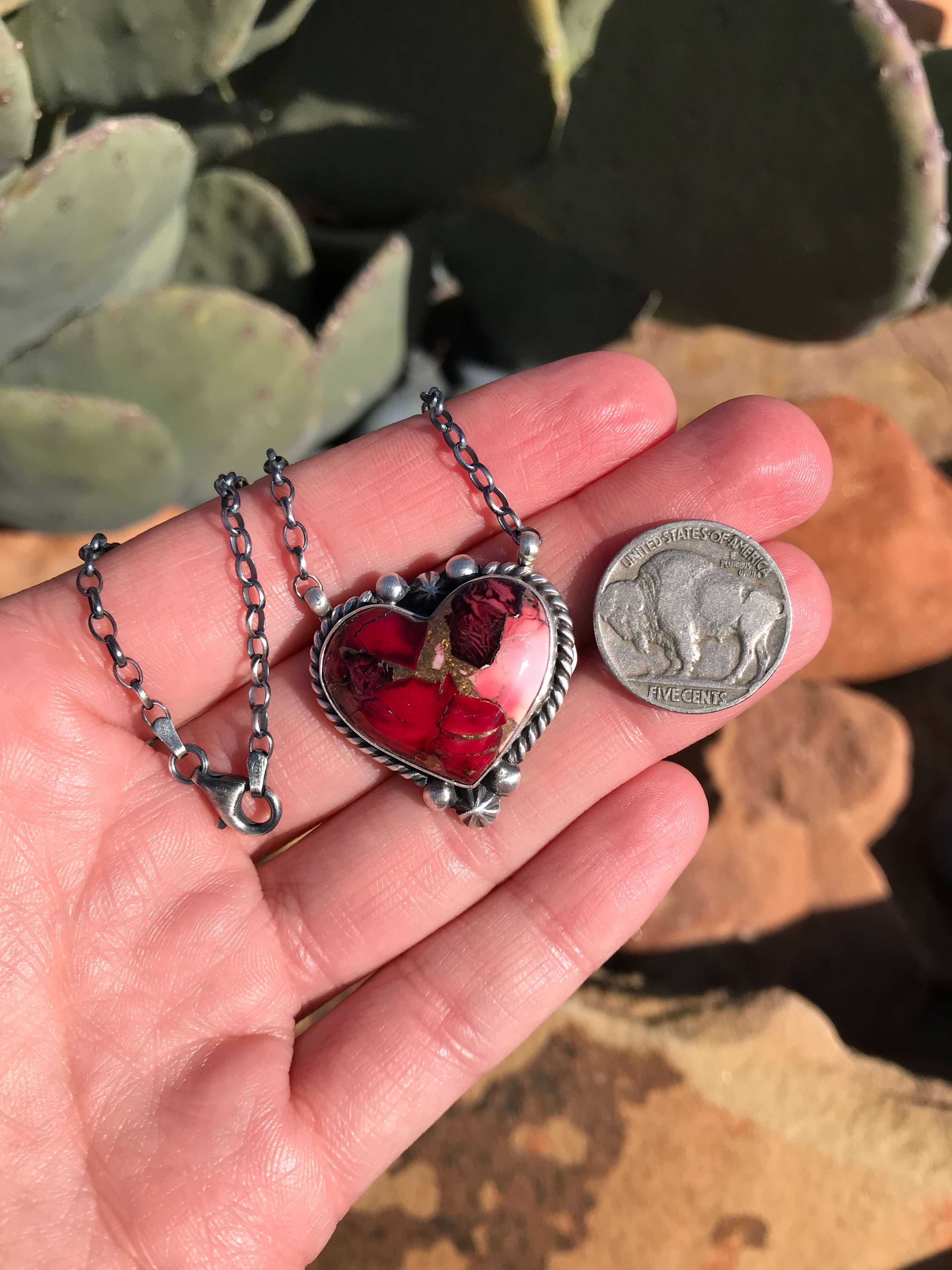 The Heart Necklace, 48-Necklaces-Calli Co., Turquoise and Silver Jewelry, Native American Handmade, Zuni Tribe, Navajo Tribe, Brock Texas