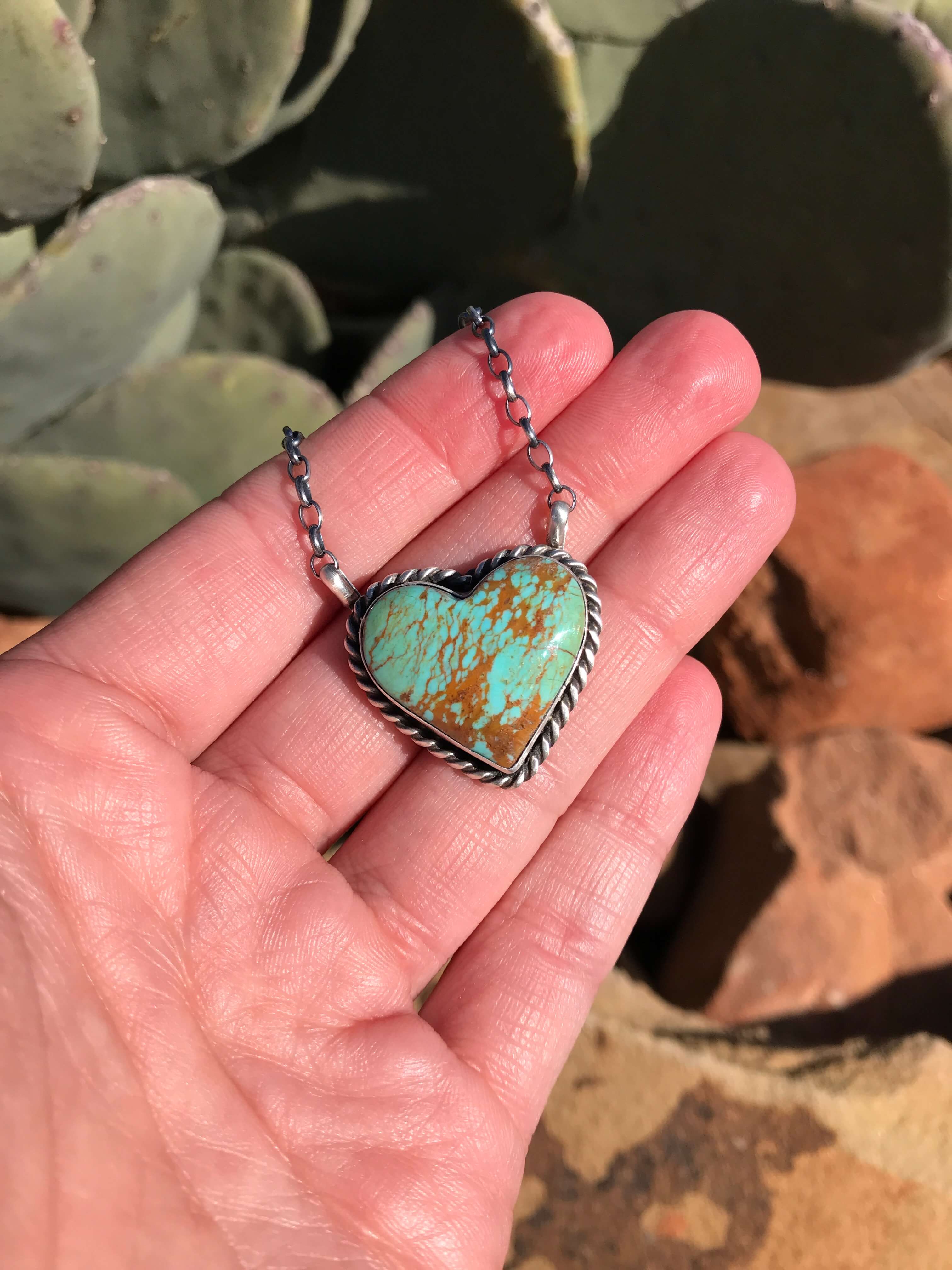 The Heart Necklace, 49-Necklaces-Calli Co., Turquoise and Silver Jewelry, Native American Handmade, Zuni Tribe, Navajo Tribe, Brock Texas