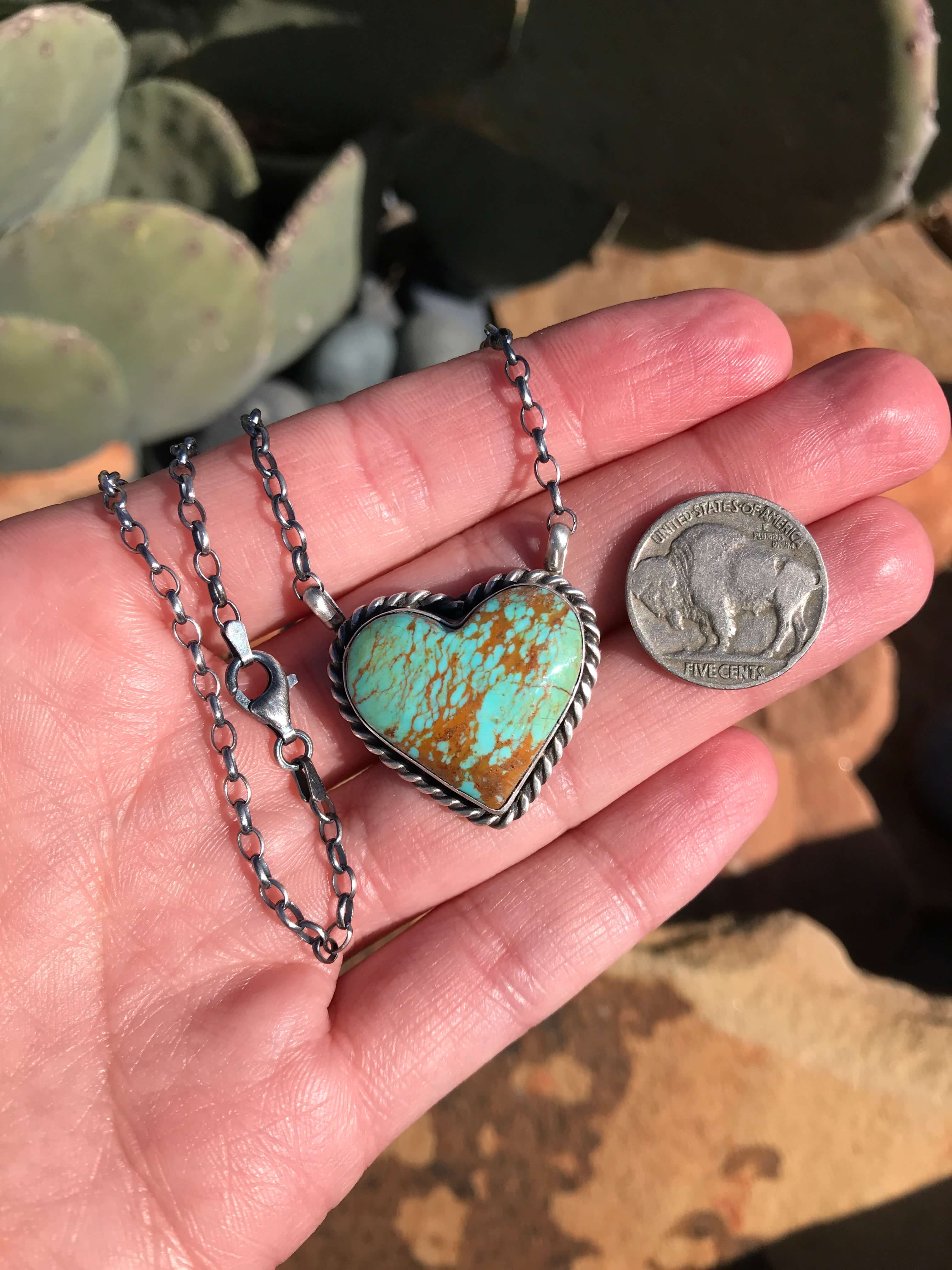 The Heart Necklace, 49-Necklaces-Calli Co., Turquoise and Silver Jewelry, Native American Handmade, Zuni Tribe, Navajo Tribe, Brock Texas