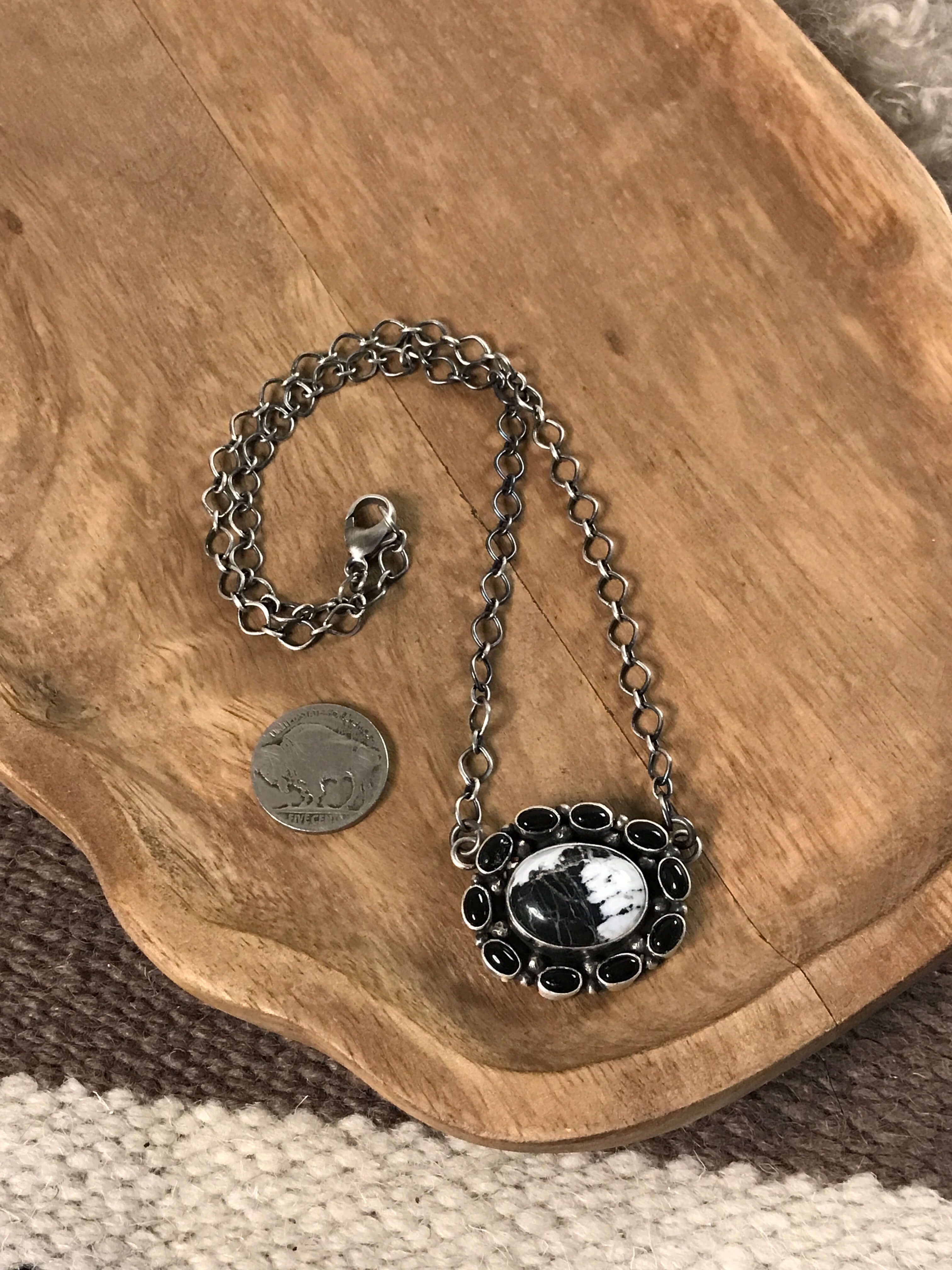 The Inola White Buffalo Necklace, 1-Necklaces-Calli Co., Turquoise and Silver Jewelry, Native American Handmade, Zuni Tribe, Navajo Tribe, Brock Texas