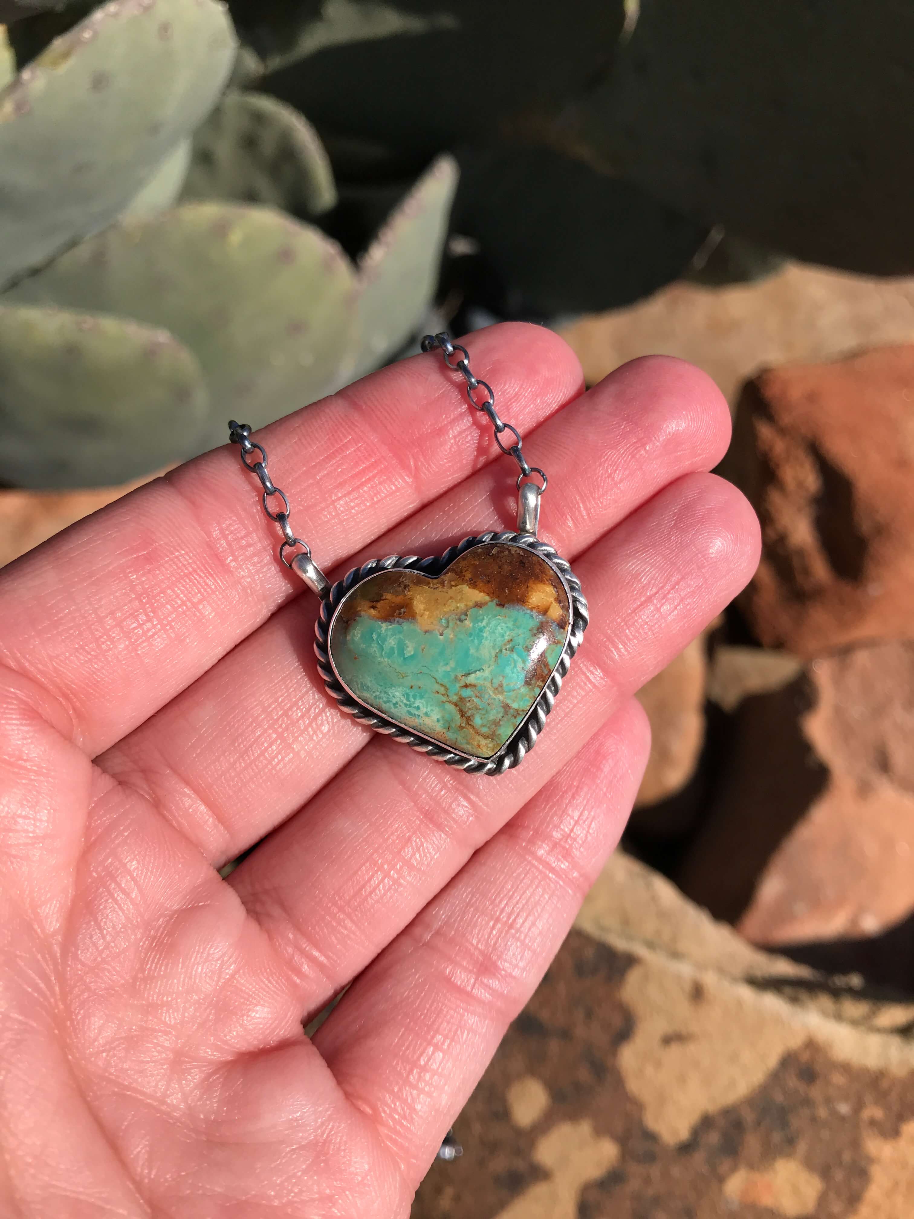 The Heart Necklace, 51-Necklaces-Calli Co., Turquoise and Silver Jewelry, Native American Handmade, Zuni Tribe, Navajo Tribe, Brock Texas