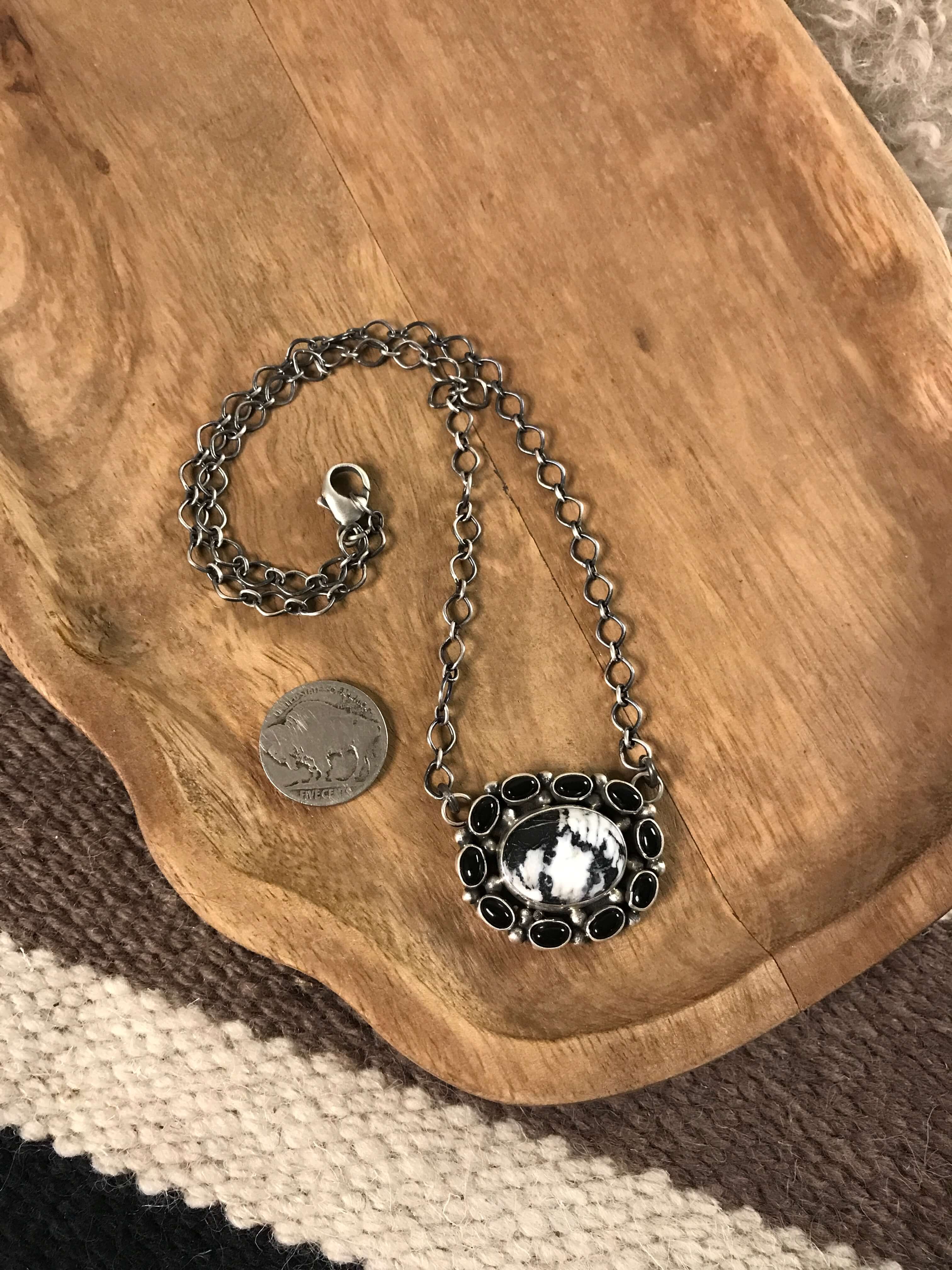 The Inola White Buffalo Necklace, 3-Necklaces-Calli Co., Turquoise and Silver Jewelry, Native American Handmade, Zuni Tribe, Navajo Tribe, Brock Texas