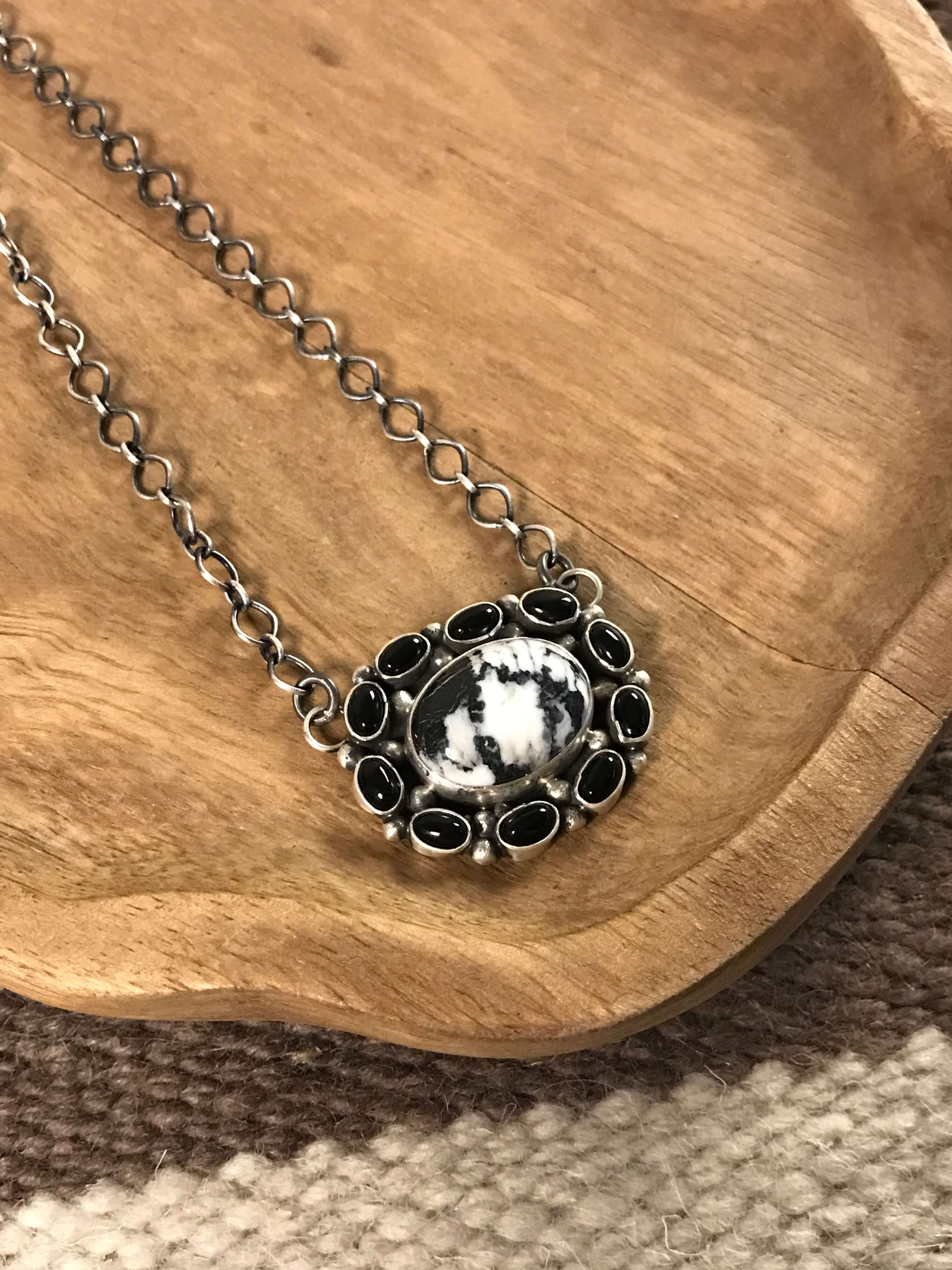 The Inola White Buffalo Necklace, 3-Necklaces-Calli Co., Turquoise and Silver Jewelry, Native American Handmade, Zuni Tribe, Navajo Tribe, Brock Texas