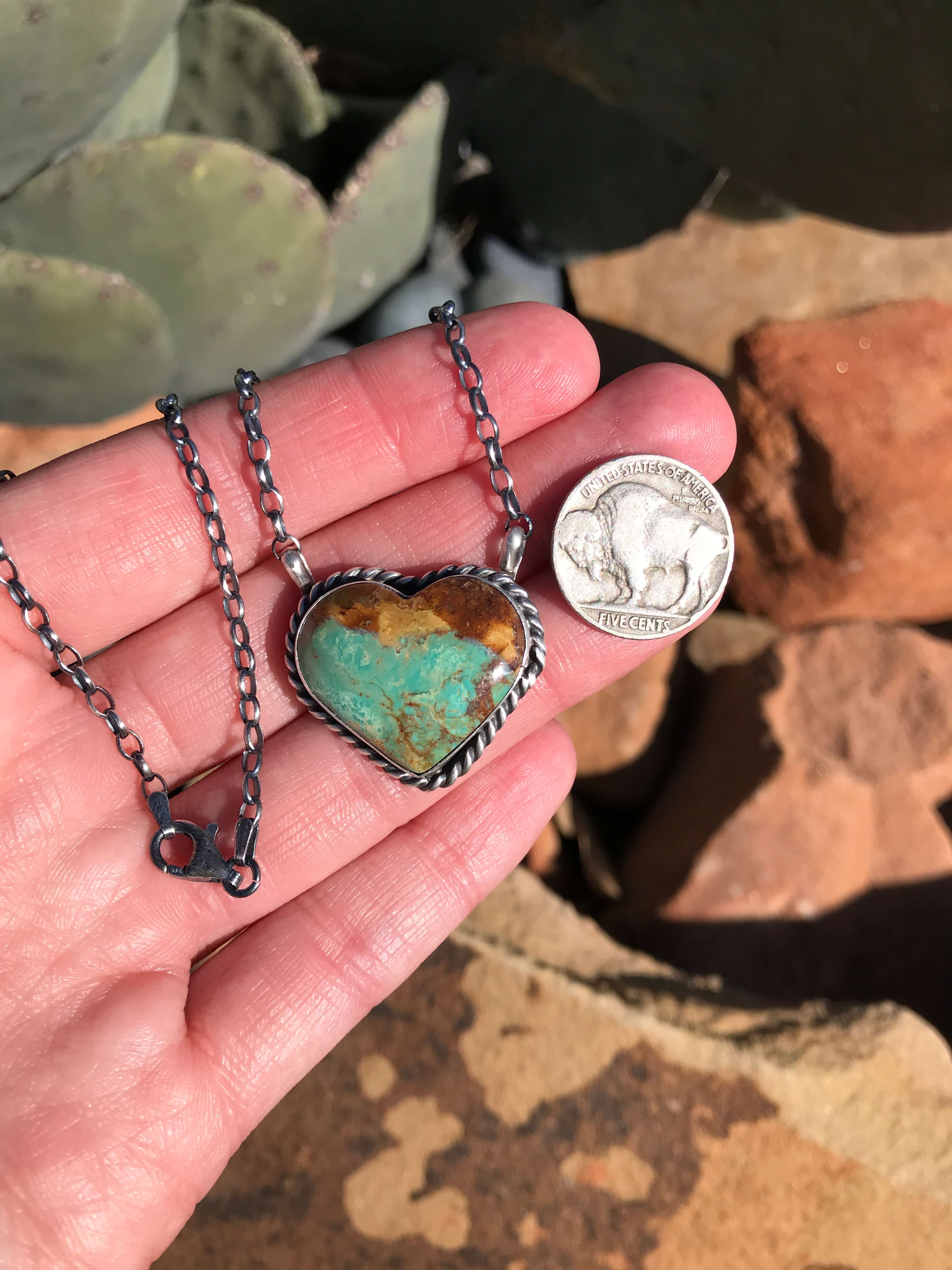 The Heart Necklace, 51-Necklaces-Calli Co., Turquoise and Silver Jewelry, Native American Handmade, Zuni Tribe, Navajo Tribe, Brock Texas