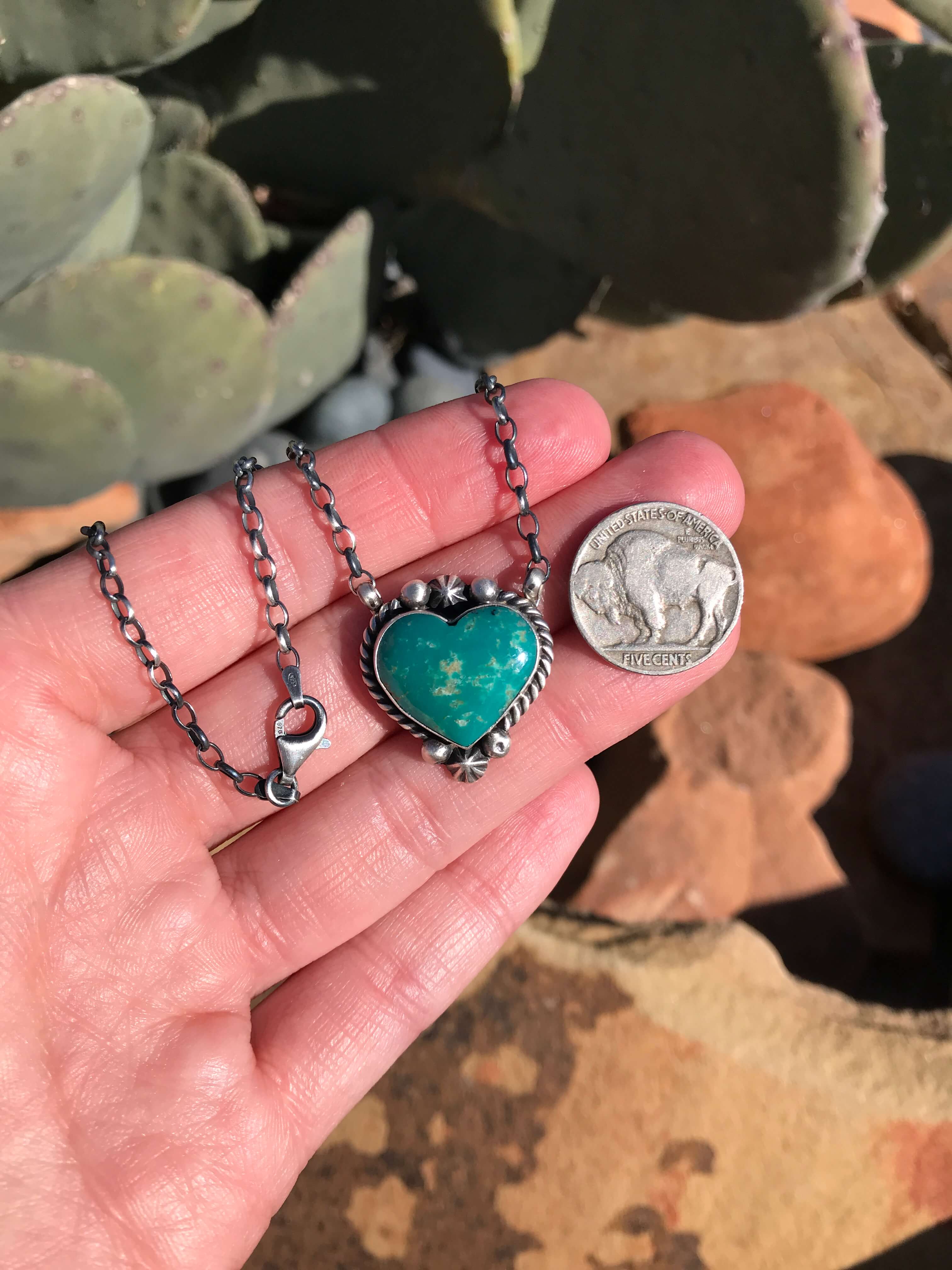 The Heart Necklace, 52-Necklaces-Calli Co., Turquoise and Silver Jewelry, Native American Handmade, Zuni Tribe, Navajo Tribe, Brock Texas