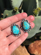 The Turquoise Dangle Earrings, 1-Earrings-Calli Co., Turquoise and Silver Jewelry, Native American Handmade, Zuni Tribe, Navajo Tribe, Brock Texas