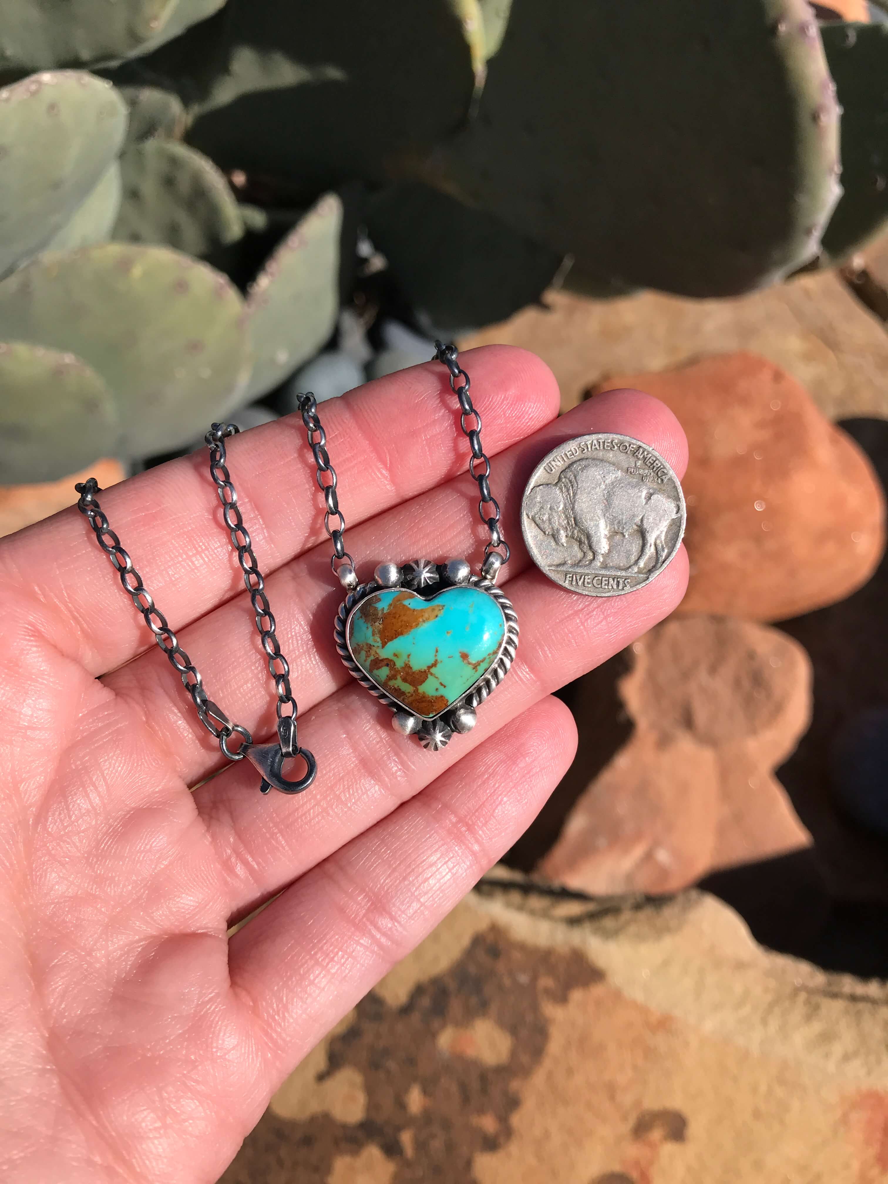 The Heart Necklace, 53-Necklaces-Calli Co., Turquoise and Silver Jewelry, Native American Handmade, Zuni Tribe, Navajo Tribe, Brock Texas