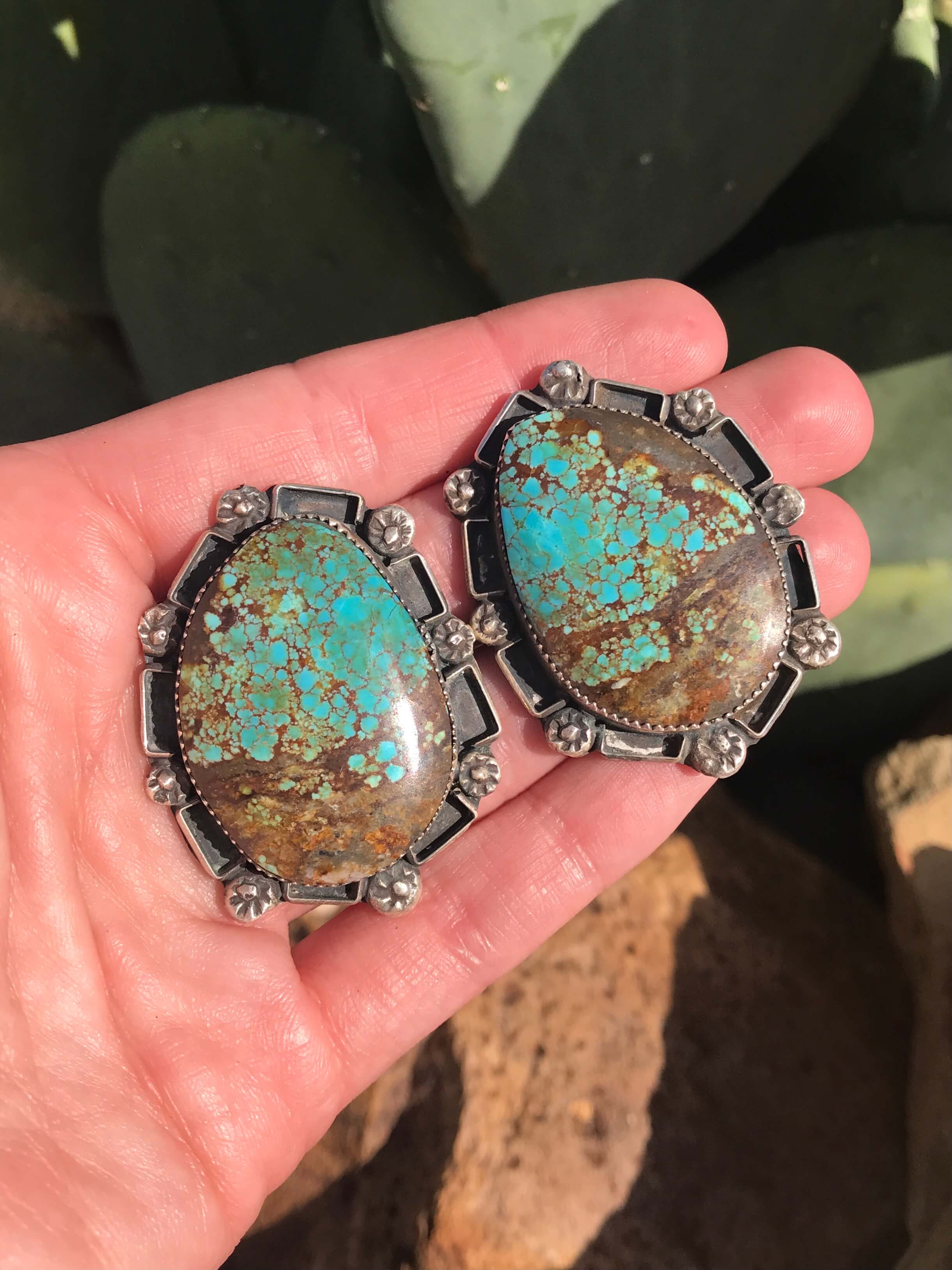 The Hidden Lake Earrings, 2-Earrings-Calli Co., Turquoise and Silver Jewelry, Native American Handmade, Zuni Tribe, Navajo Tribe, Brock Texas