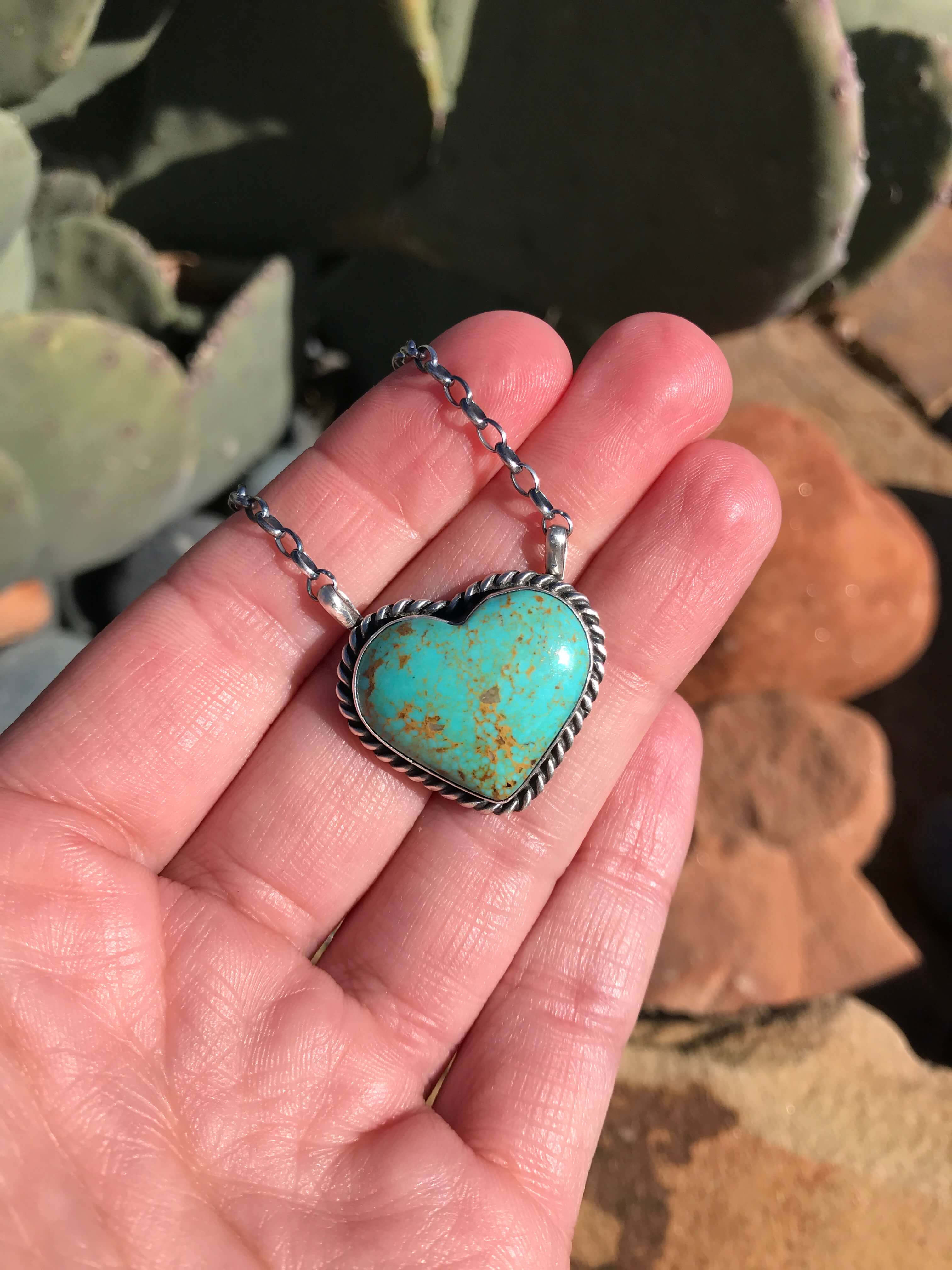 The Heart Necklace, 54-Necklaces-Calli Co., Turquoise and Silver Jewelry, Native American Handmade, Zuni Tribe, Navajo Tribe, Brock Texas