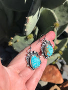 The Turquoise Dangle Earrings, 1-Earrings-Calli Co., Turquoise and Silver Jewelry, Native American Handmade, Zuni Tribe, Navajo Tribe, Brock Texas