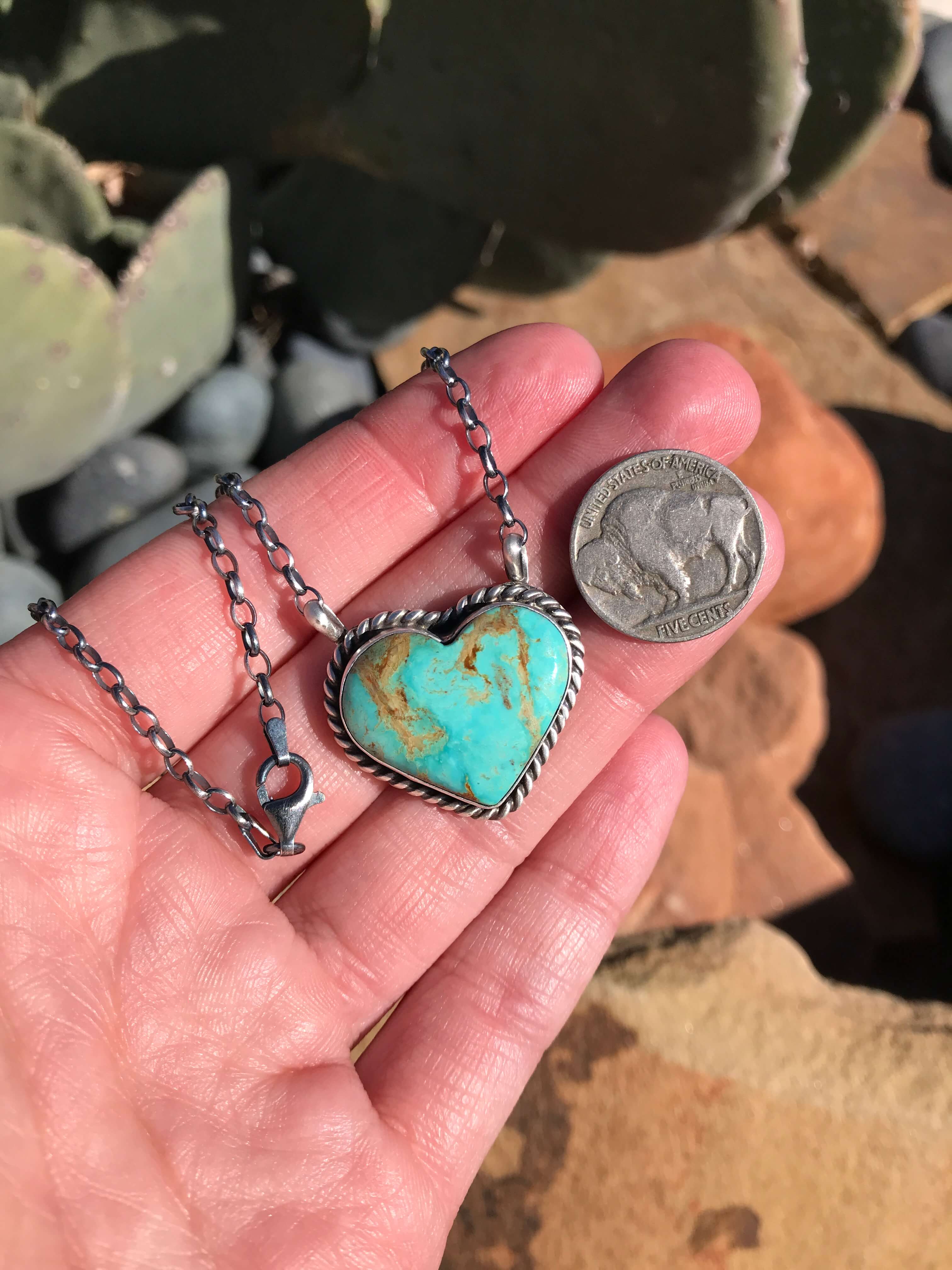 The Heart Necklace, 55-Necklaces-Calli Co., Turquoise and Silver Jewelry, Native American Handmade, Zuni Tribe, Navajo Tribe, Brock Texas