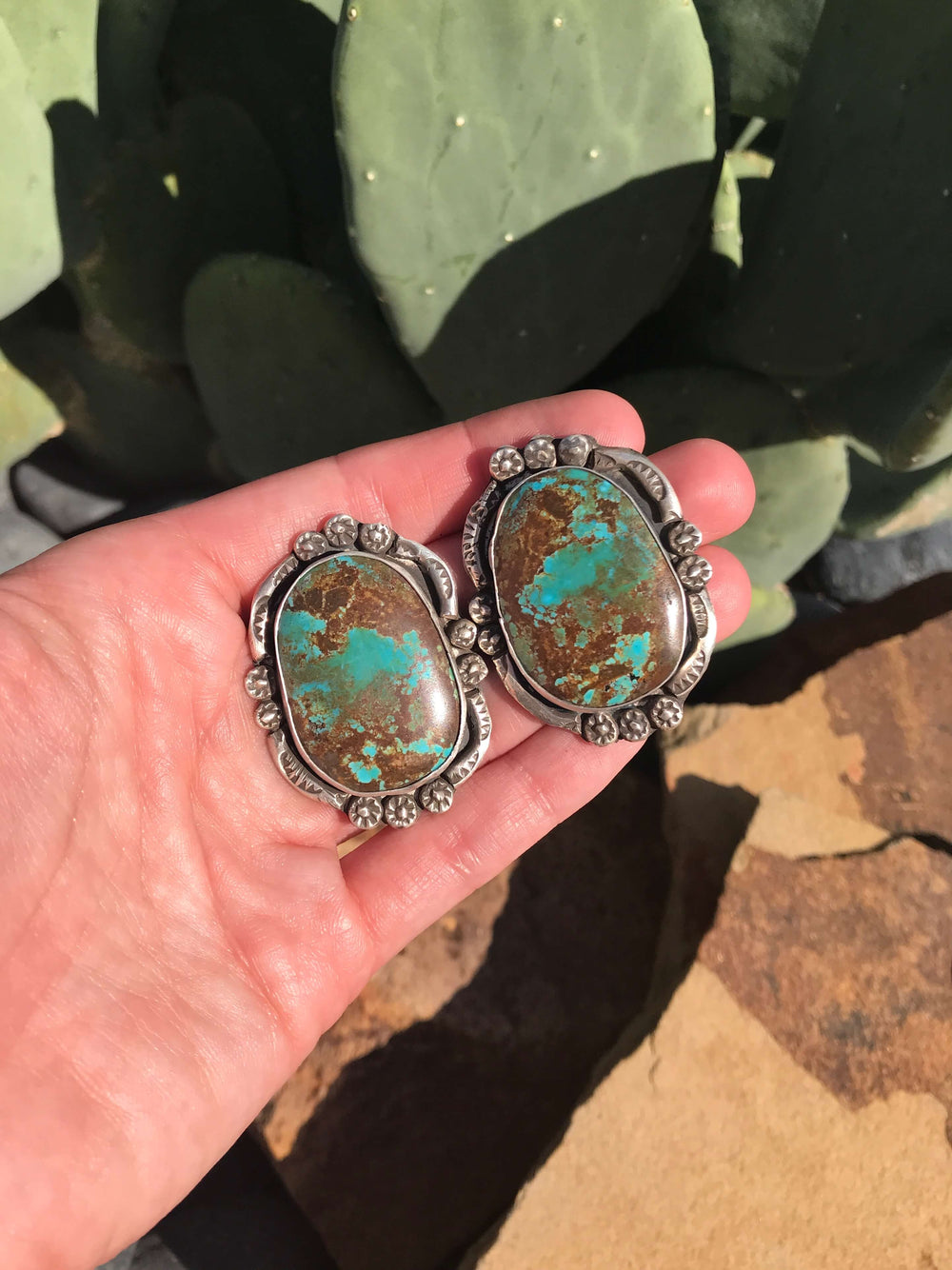 The Hidden Lake Earrings, 3-Earrings-Calli Co., Turquoise and Silver Jewelry, Native American Handmade, Zuni Tribe, Navajo Tribe, Brock Texas