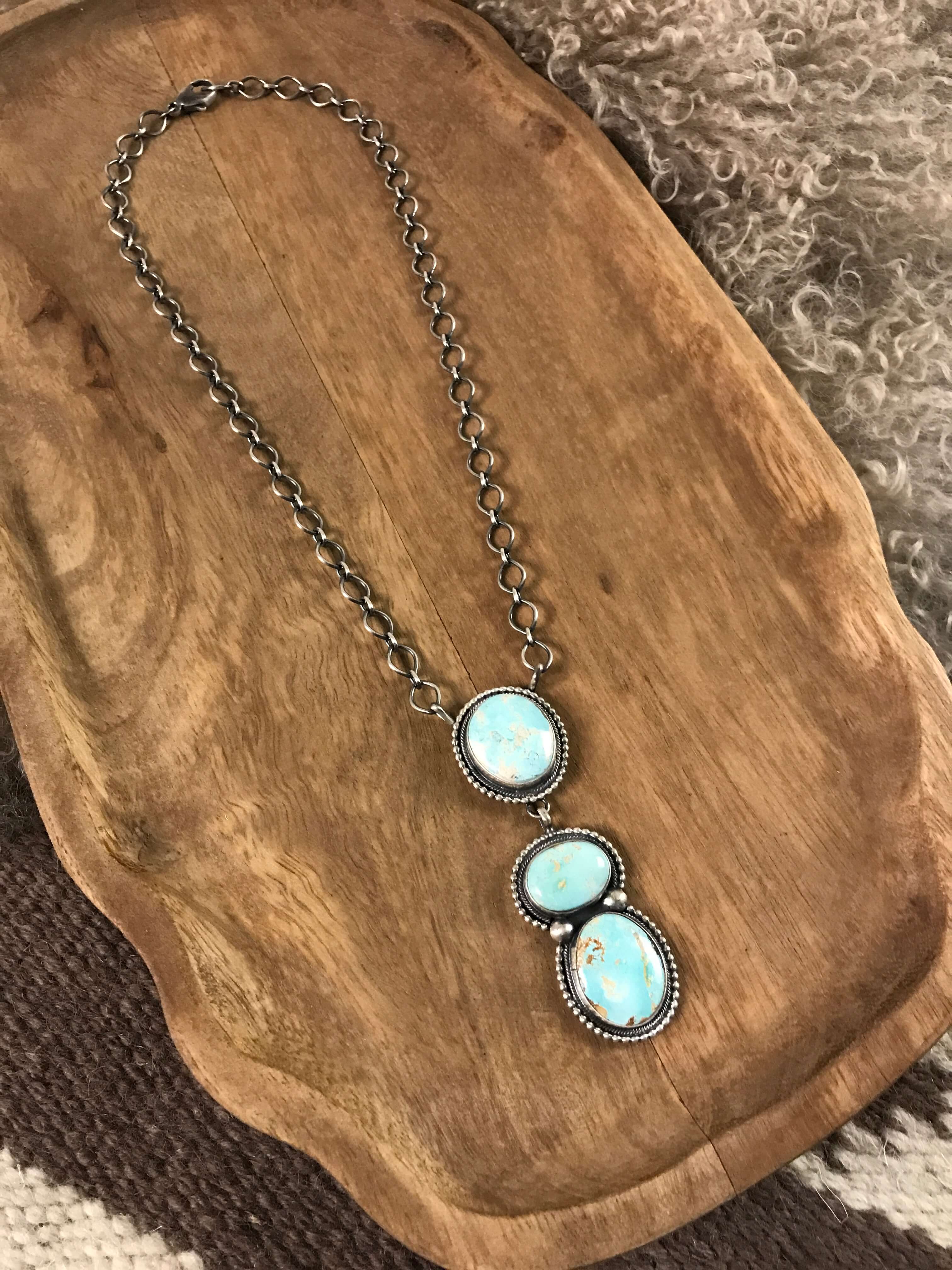 The Levita Lariat Necklace, 1-Necklaces-Calli Co., Turquoise and Silver Jewelry, Native American Handmade, Zuni Tribe, Navajo Tribe, Brock Texas