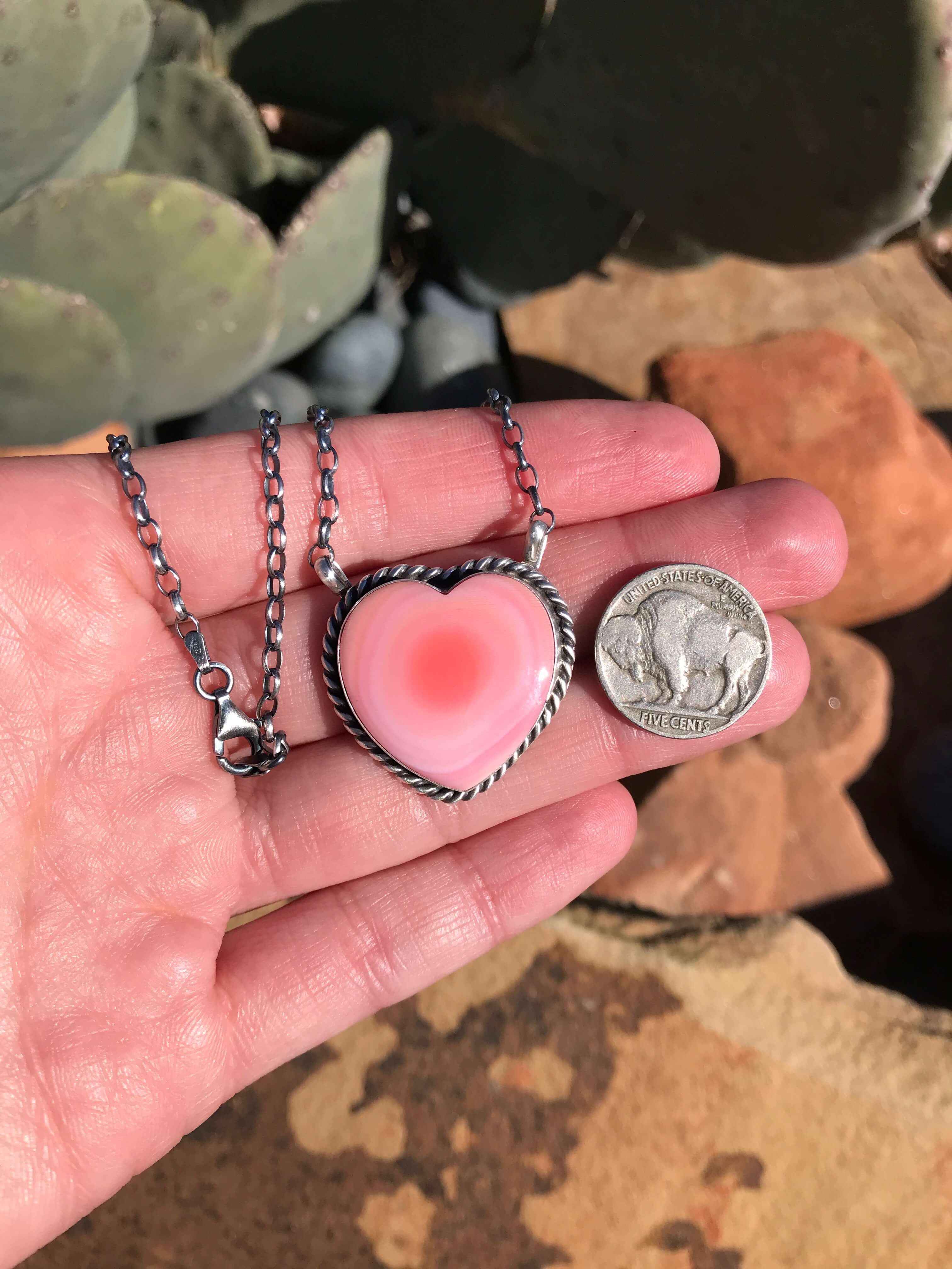 The Grande Pink Conch Heart Necklace, 4-Necklaces-Calli Co., Turquoise and Silver Jewelry, Native American Handmade, Zuni Tribe, Navajo Tribe, Brock Texas