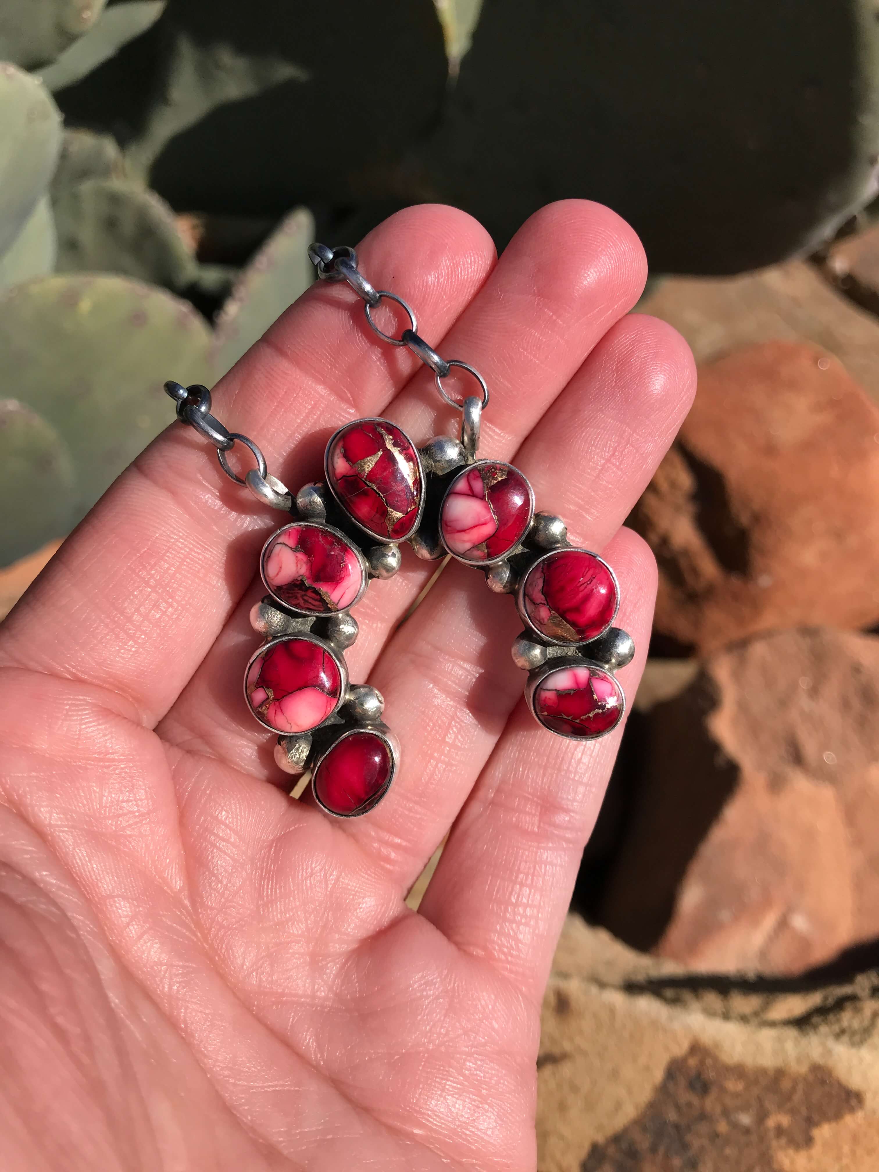 One Of The Most Unique Ever Native American Navajo Turquoise Sterling Silver Naja Necklace