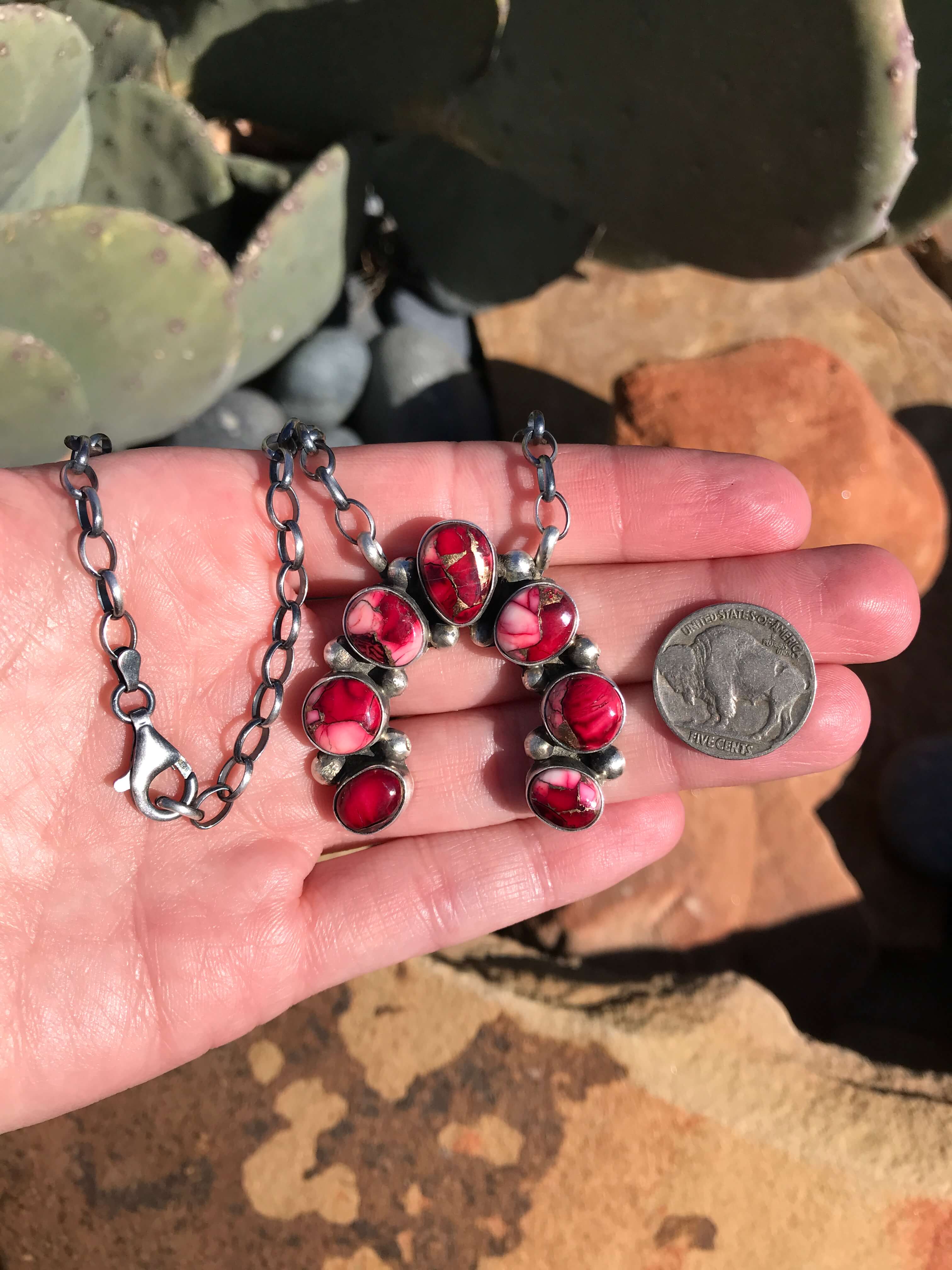 The Dahlia Rose Naja Necklace, 1-Necklaces-Calli Co., Turquoise and Silver Jewelry, Native American Handmade, Zuni Tribe, Navajo Tribe, Brock Texas