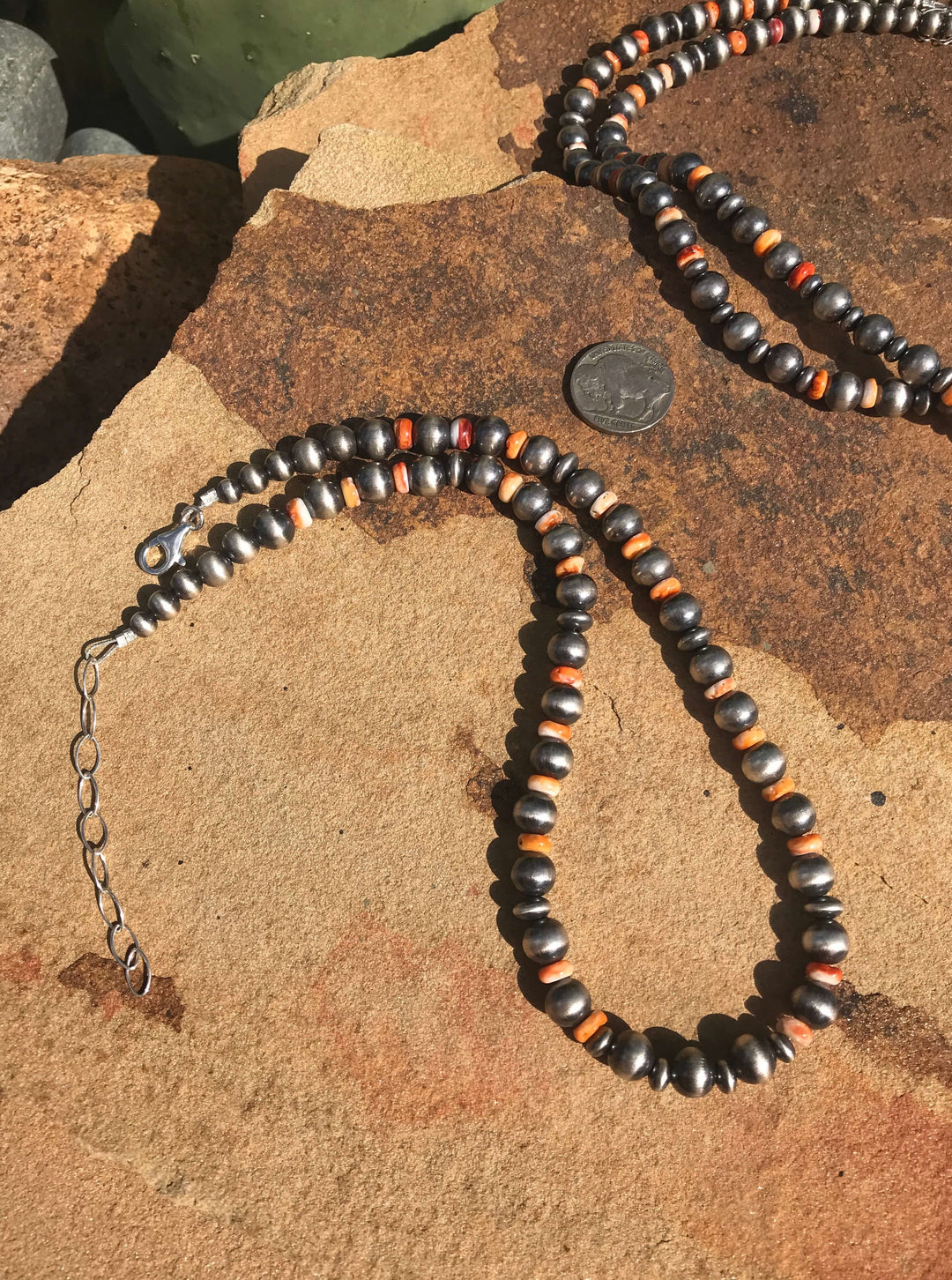 The Zara Orange Spiny Necklace, 20"-Necklaces-Calli Co., Turquoise and Silver Jewelry, Native American Handmade, Zuni Tribe, Navajo Tribe, Brock Texas