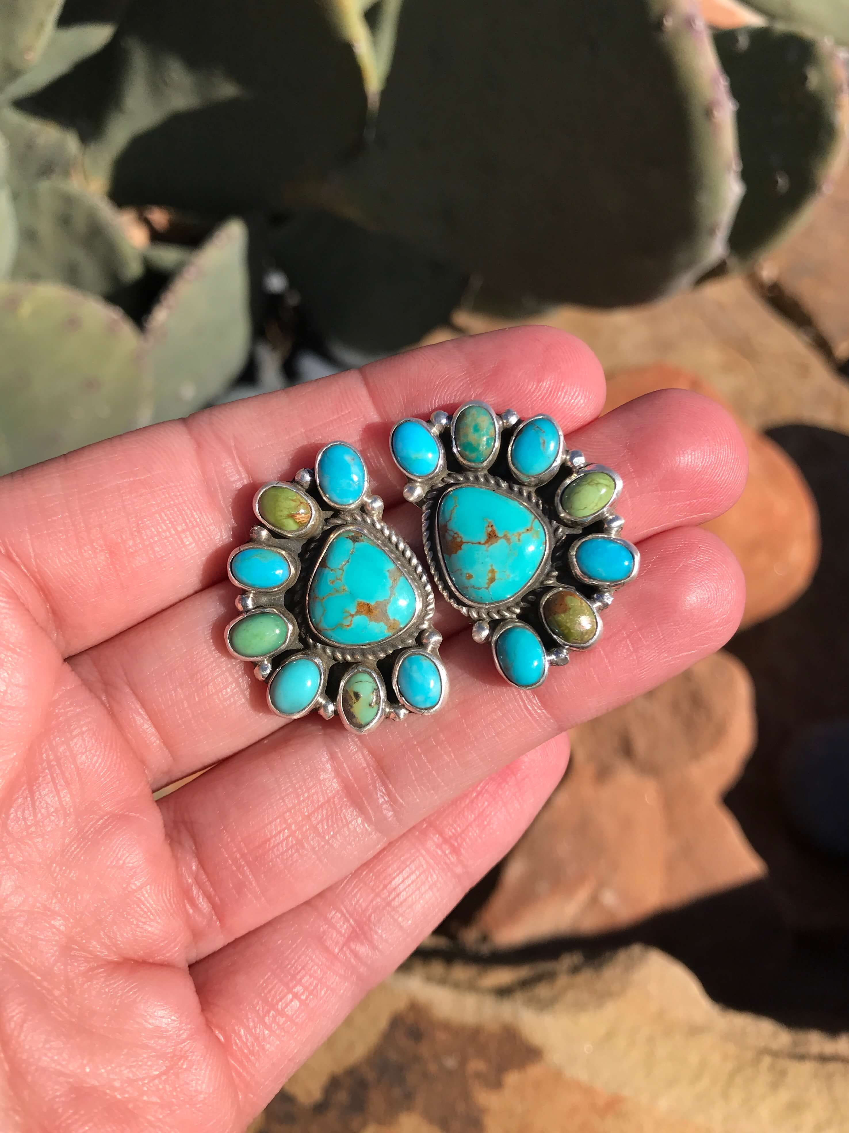 The Carter Cluster Earrings-Earrings-Calli Co., Turquoise and Silver Jewelry, Native American Handmade, Zuni Tribe, Navajo Tribe, Brock Texas