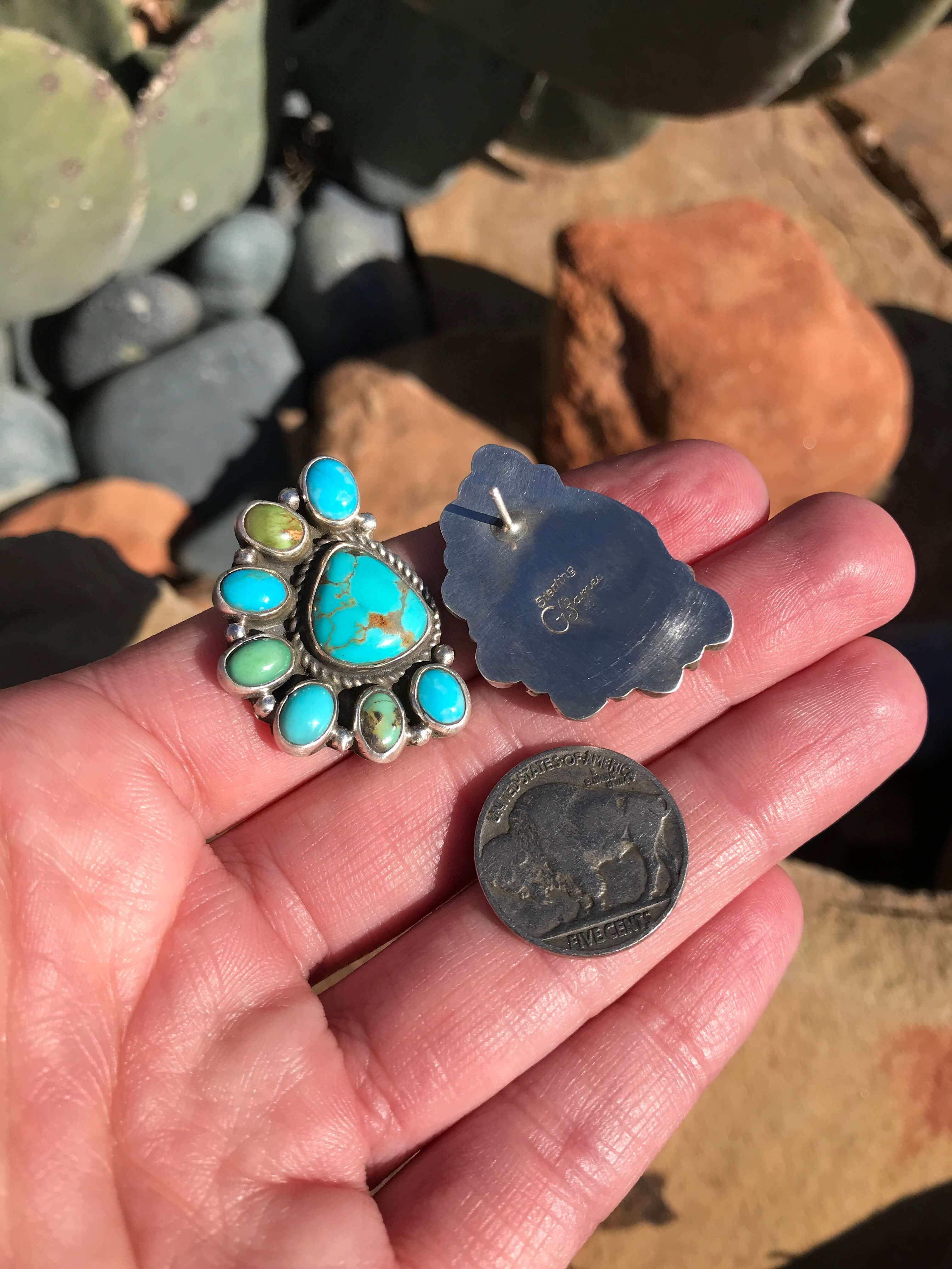 The Carter Cluster Earrings-Earrings-Calli Co., Turquoise and Silver Jewelry, Native American Handmade, Zuni Tribe, Navajo Tribe, Brock Texas