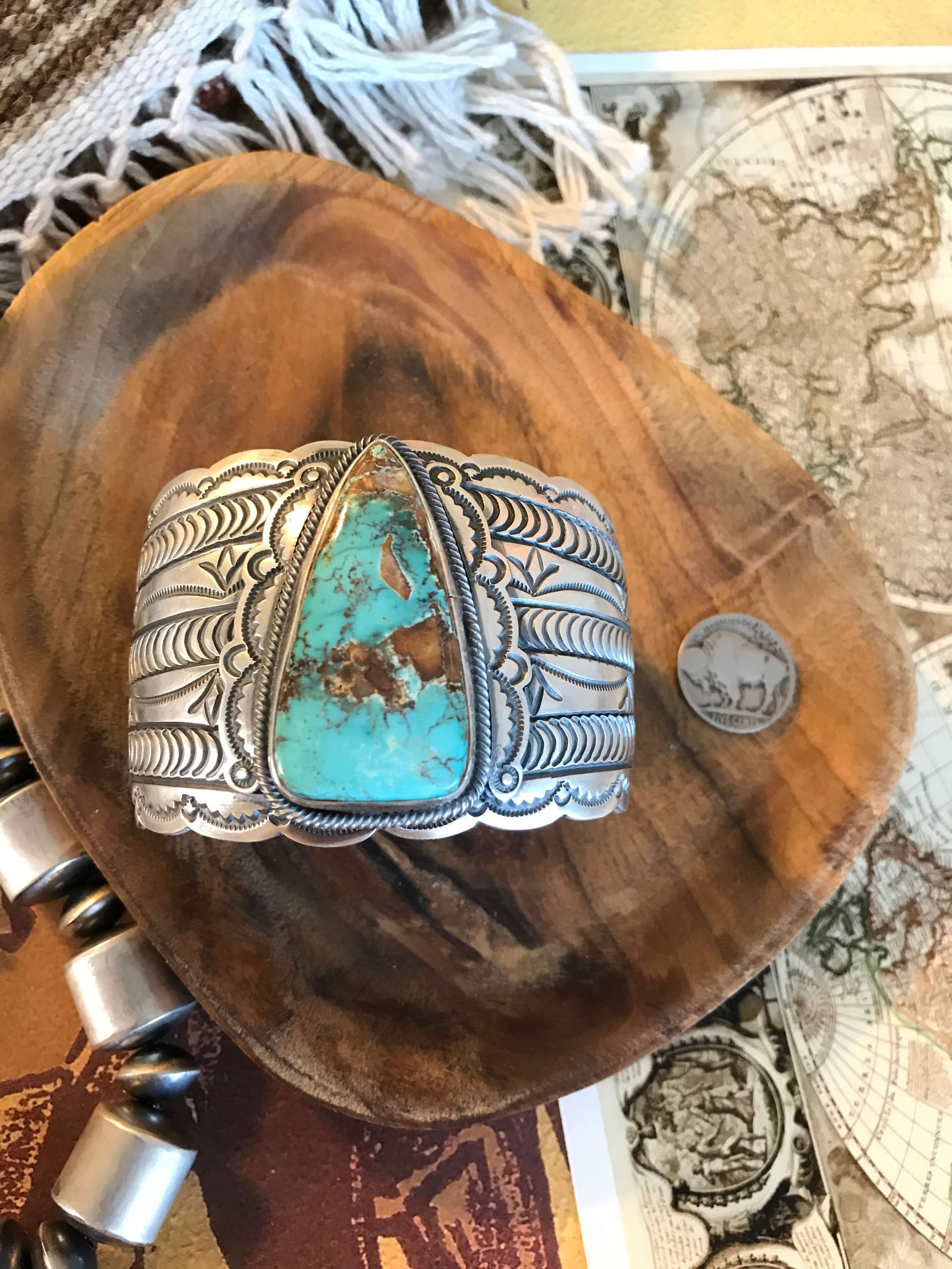 The Strafford Royston Turquoise Cuff-Bracelets & Cuffs-Calli Co., Turquoise and Silver Jewelry, Native American Handmade, Zuni Tribe, Navajo Tribe, Brock Texas