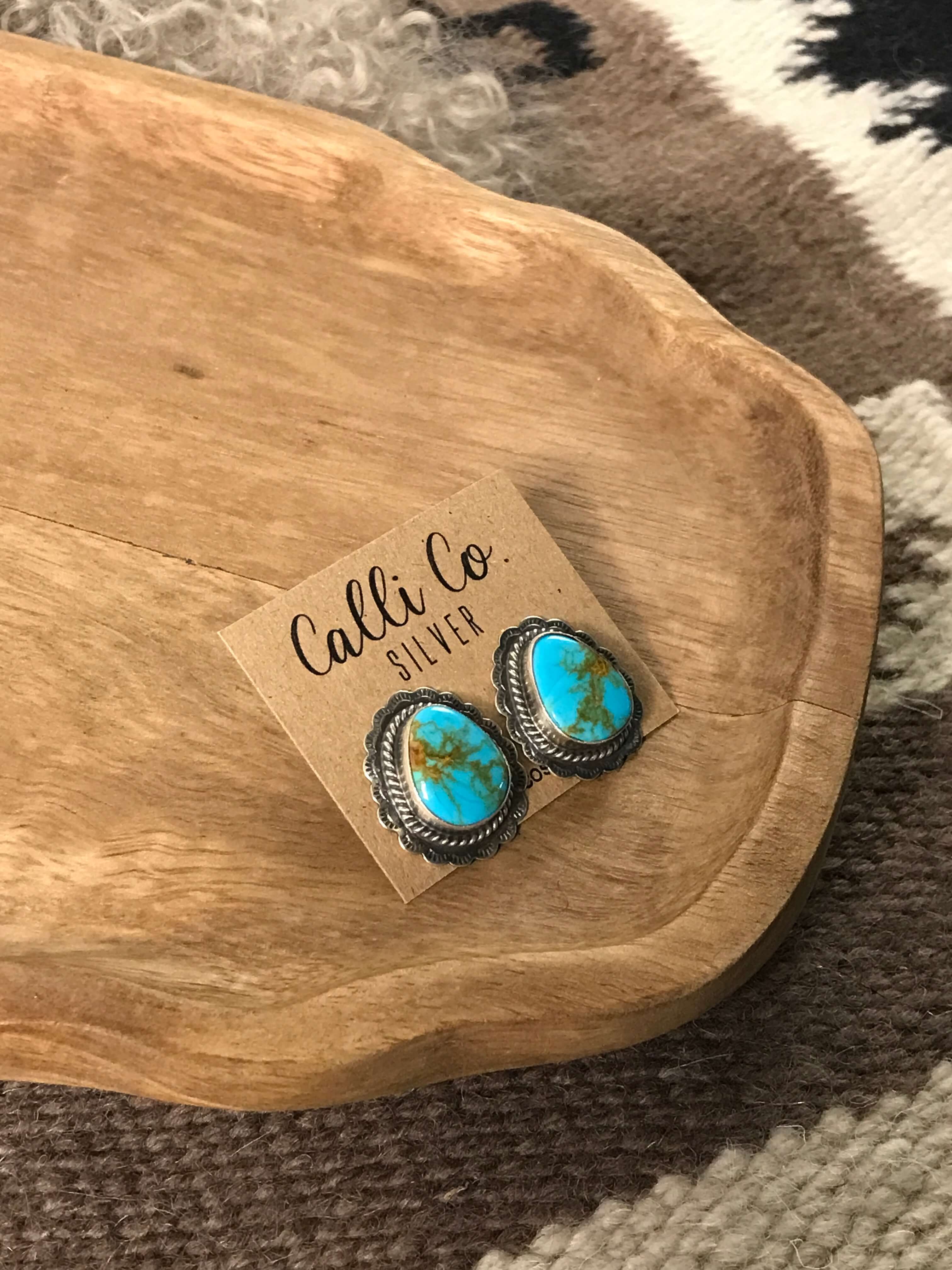 The Chattanooga Turquoise Studs, 1-Earrings-Calli Co., Turquoise and Silver Jewelry, Native American Handmade, Zuni Tribe, Navajo Tribe, Brock Texas
