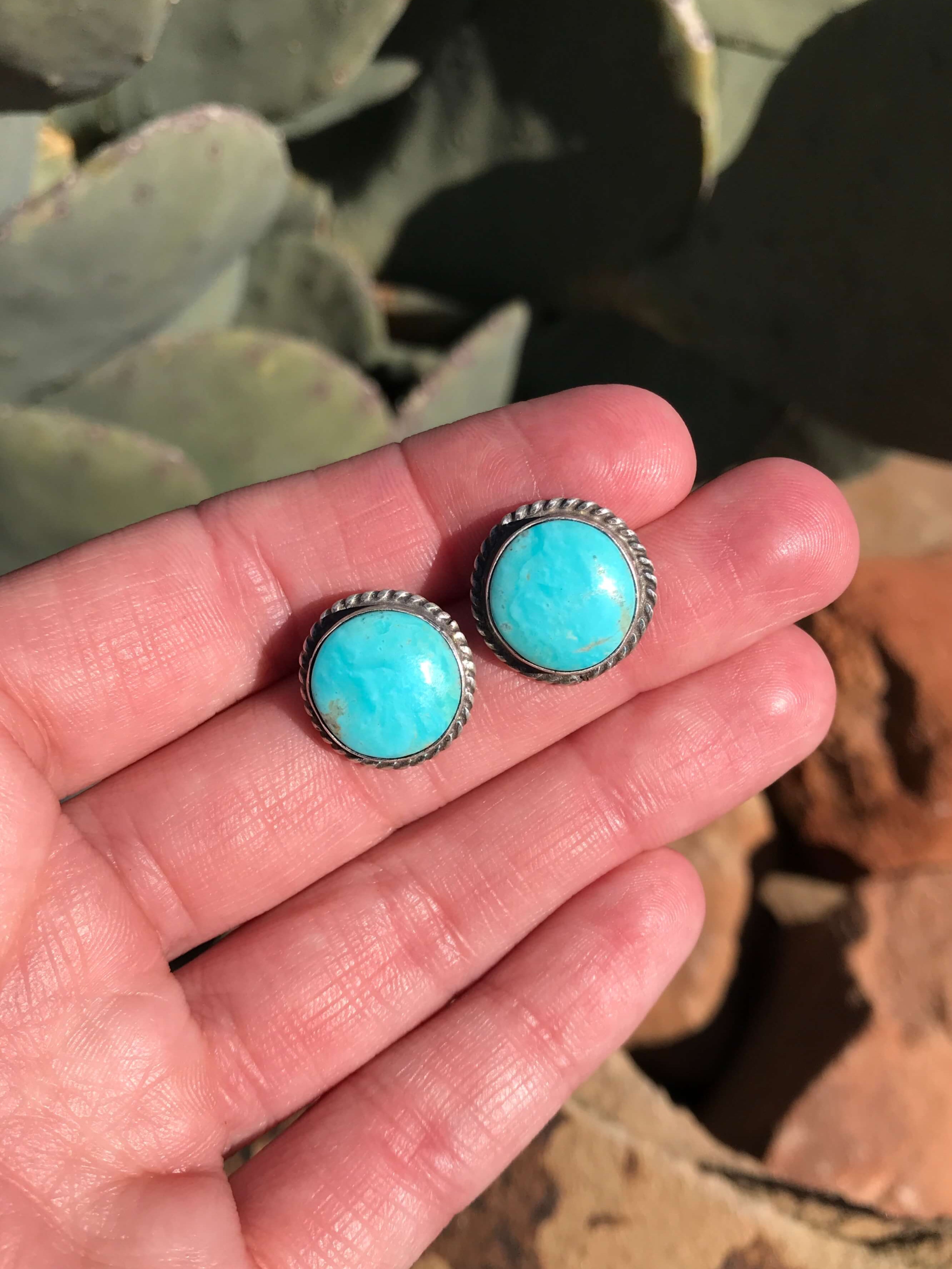 The Turquoise Studs, 31-Earrings-Calli Co., Turquoise and Silver Jewelry, Native American Handmade, Zuni Tribe, Navajo Tribe, Brock Texas