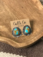 The Chattanooga Turquoise Studs, 2-Earrings-Calli Co., Turquoise and Silver Jewelry, Native American Handmade, Zuni Tribe, Navajo Tribe, Brock Texas