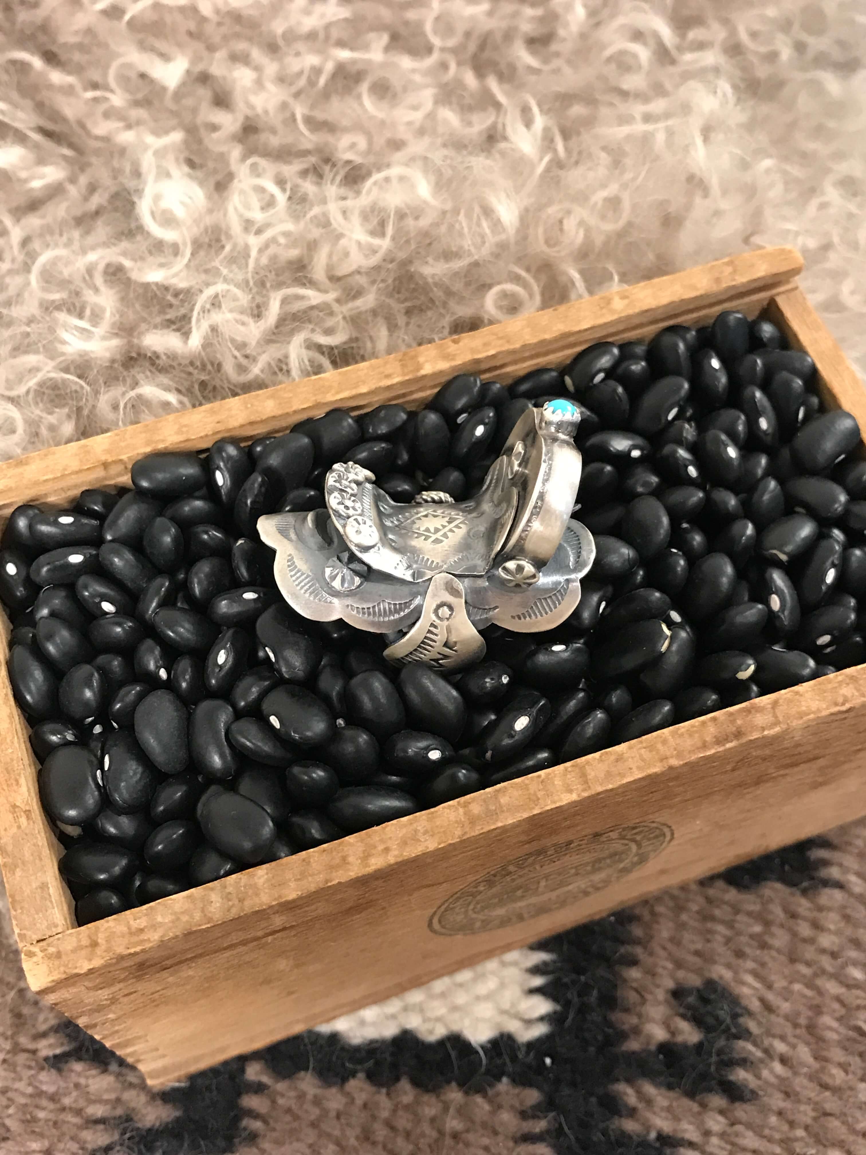 The Takoda Saddle Turquoise Ring 1, Sz 7.5-Rings-Calli Co., Turquoise and Silver Jewelry, Native American Handmade, Zuni Tribe, Navajo Tribe, Brock Texas