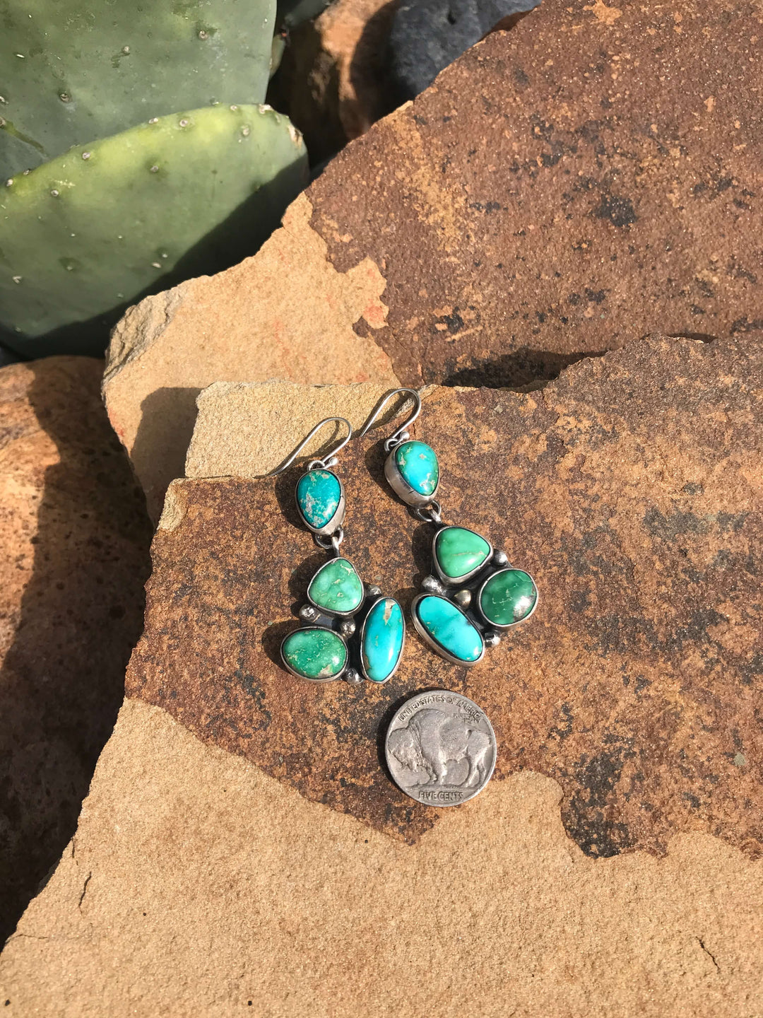 The Tierra Bonita Earrings-Earrings-Calli Co., Turquoise and Silver Jewelry, Native American Handmade, Zuni Tribe, Navajo Tribe, Brock Texas