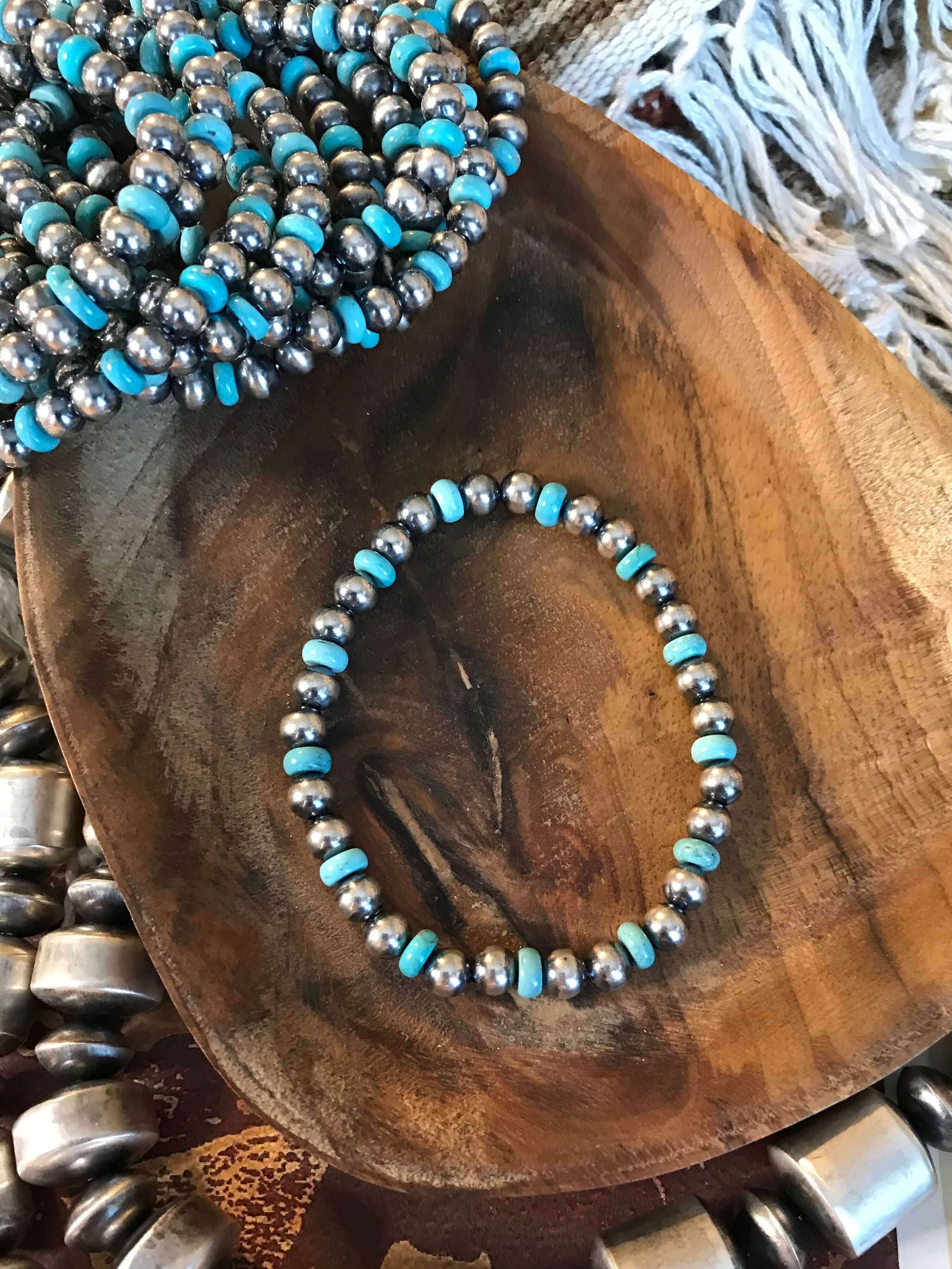 The Stretch Bracelet in Turquoise, 1-Bracelets & Cuffs-Calli Co., Turquoise and Silver Jewelry, Native American Handmade, Zuni Tribe, Navajo Tribe, Brock Texas