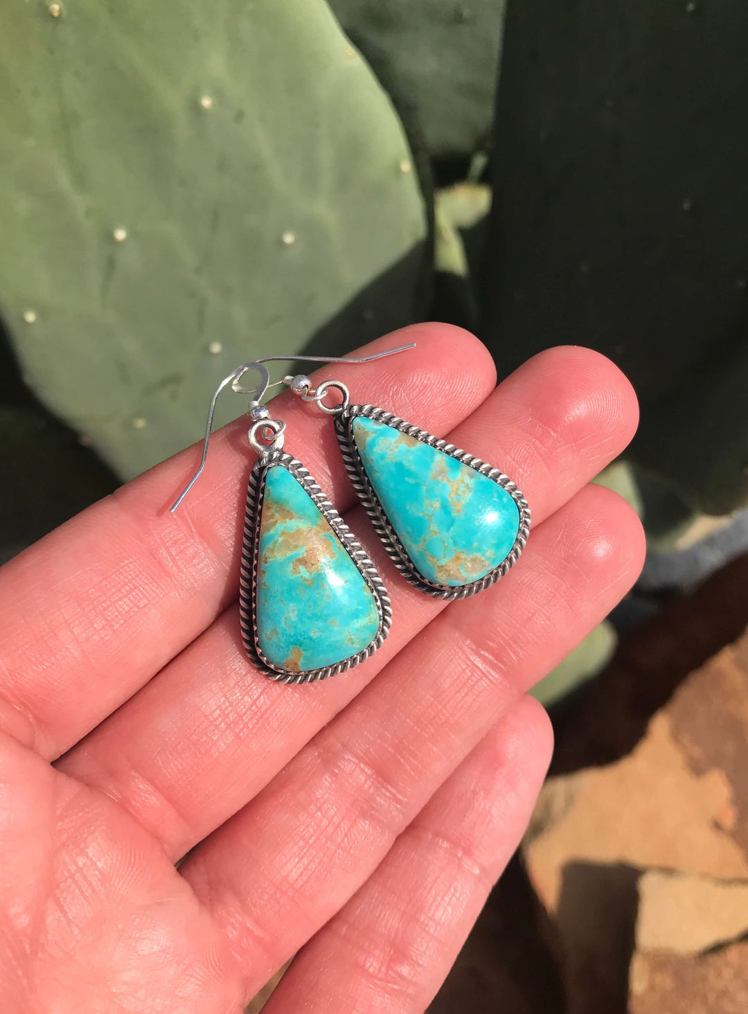 The Turquoise Dangle Earrings, 4-Earrings-Calli Co., Turquoise and Silver Jewelry, Native American Handmade, Zuni Tribe, Navajo Tribe, Brock Texas