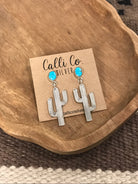 The Saguaro Dangle Earrings, 1-Earrings-Calli Co., Turquoise and Silver Jewelry, Native American Handmade, Zuni Tribe, Navajo Tribe, Brock Texas