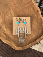 The Saguaro Dangle Earrings, 1-Earrings-Calli Co., Turquoise and Silver Jewelry, Native American Handmade, Zuni Tribe, Navajo Tribe, Brock Texas