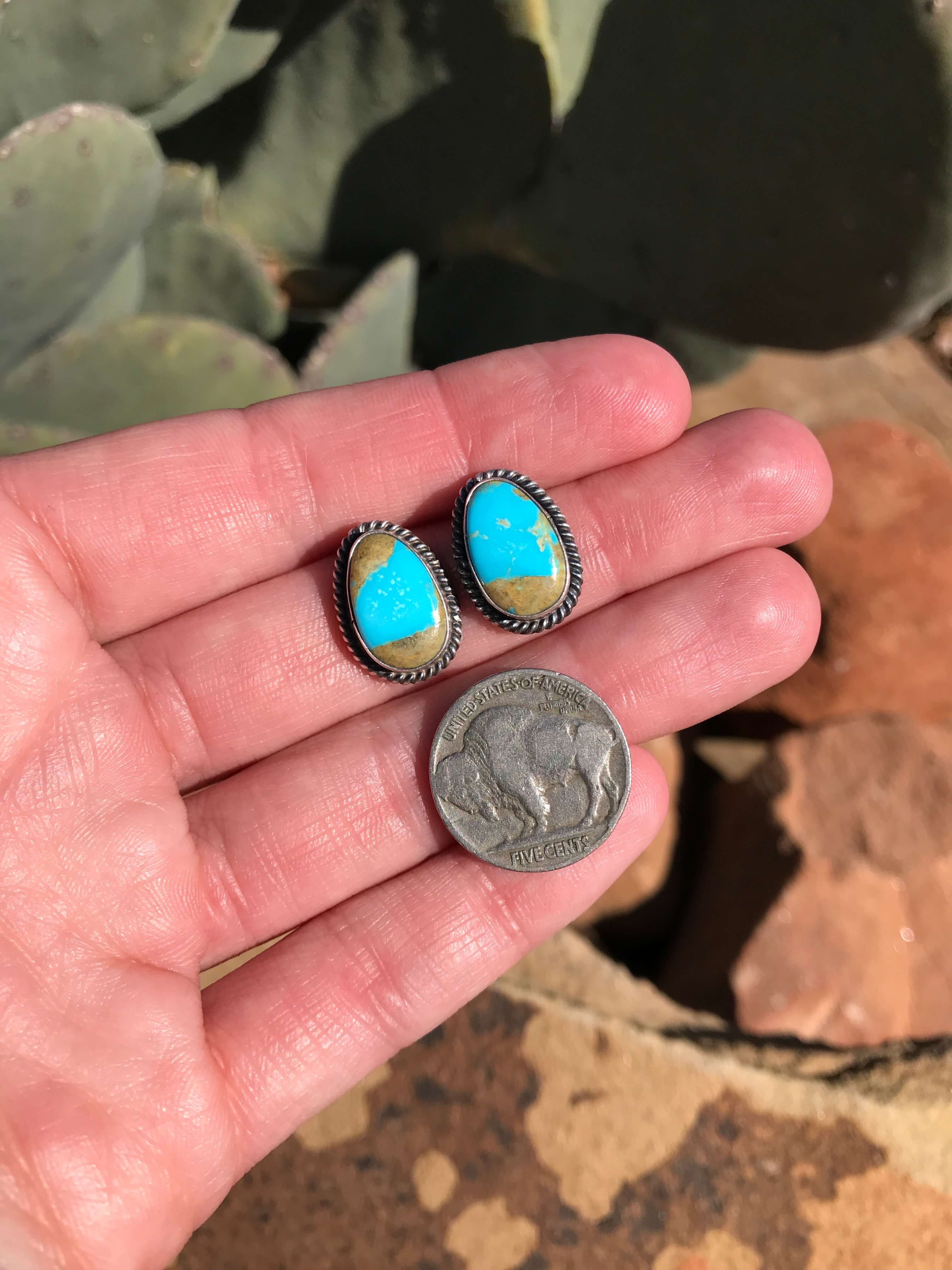 The Turquoise Studs, 51-Earrings-Calli Co., Turquoise and Silver Jewelry, Native American Handmade, Zuni Tribe, Navajo Tribe, Brock Texas