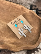 The Saguaro Dangle Earrings, 1-Earrings-Calli Co., Turquoise and Silver Jewelry, Native American Handmade, Zuni Tribe, Navajo Tribe, Brock Texas