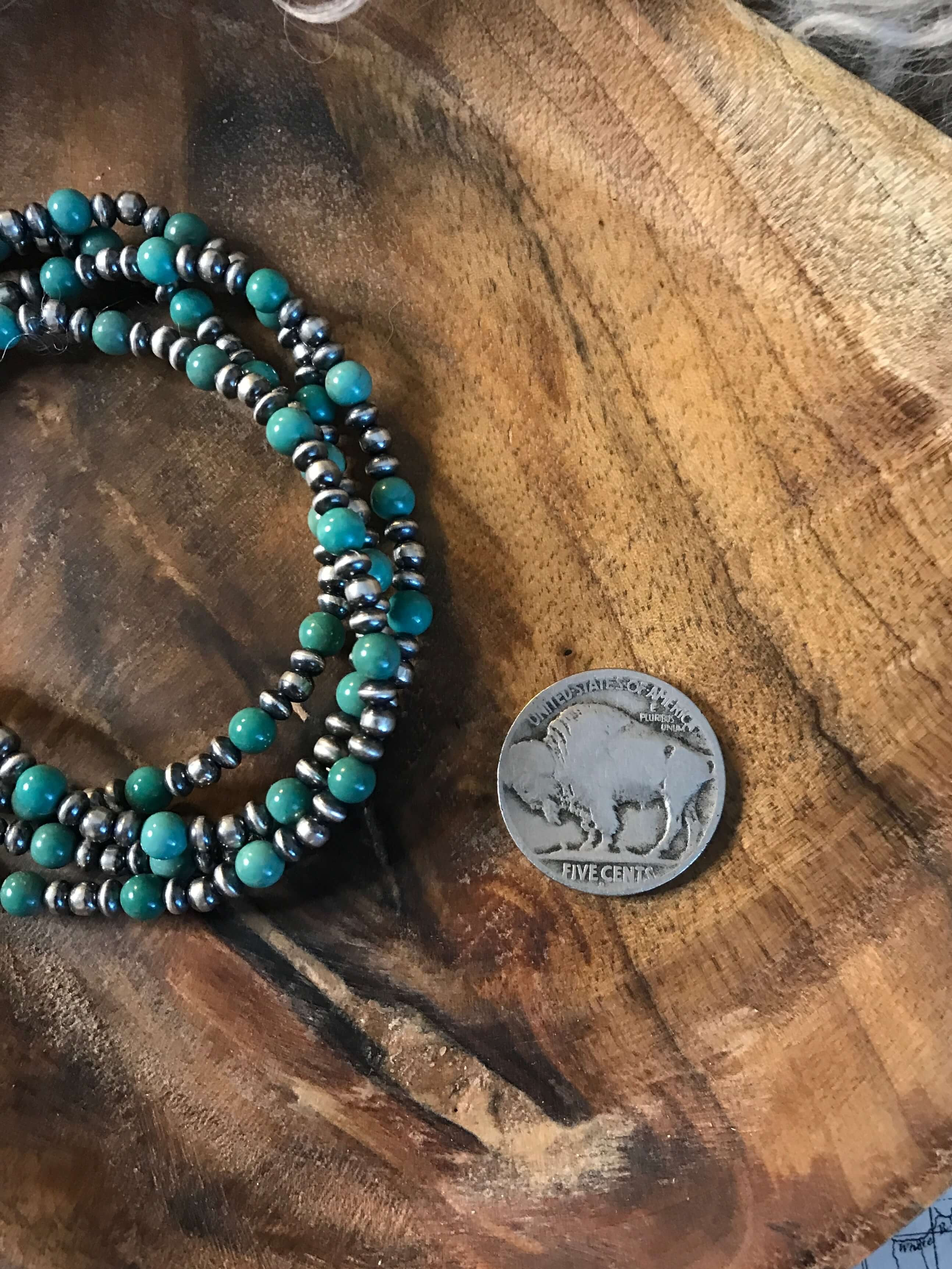 The Dainty Stretch Bracelet in Turquoise-Bracelets & Cuffs-Calli Co., Turquoise and Silver Jewelry, Native American Handmade, Zuni Tribe, Navajo Tribe, Brock Texas