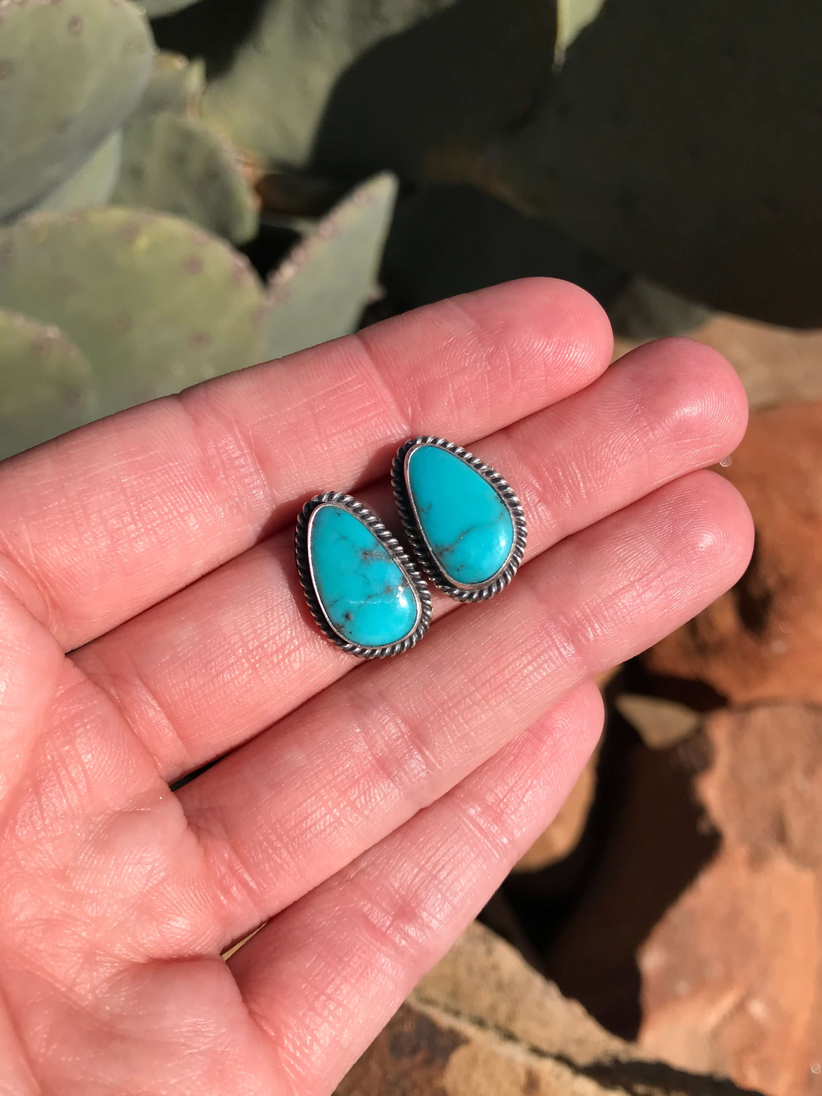 The Turquoise Studs, 52-Earrings-Calli Co., Turquoise and Silver Jewelry, Native American Handmade, Zuni Tribe, Navajo Tribe, Brock Texas