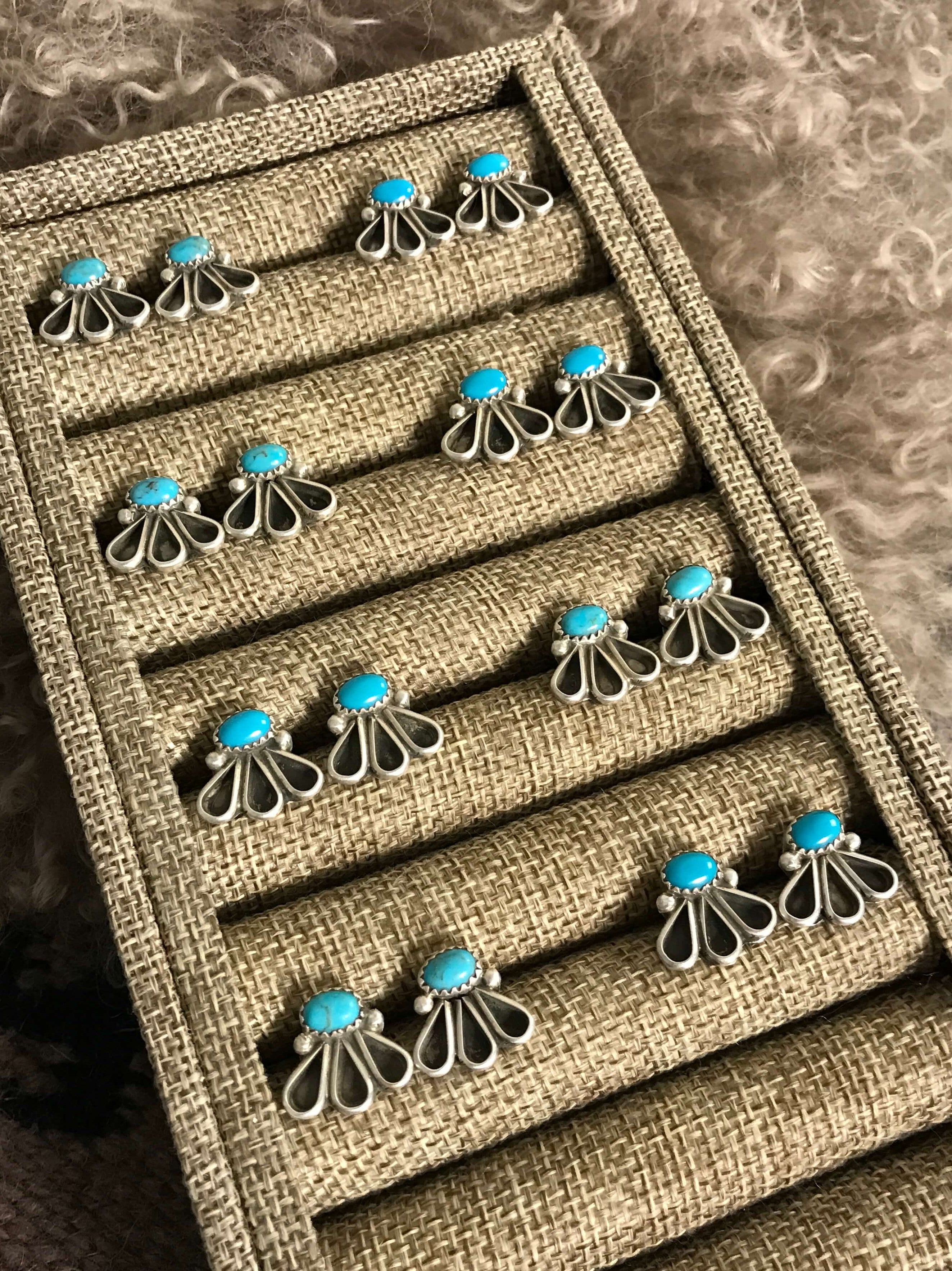 The Mira Turquoise Earrings-Earrings-Calli Co., Turquoise and Silver Jewelry, Native American Handmade, Zuni Tribe, Navajo Tribe, Brock Texas