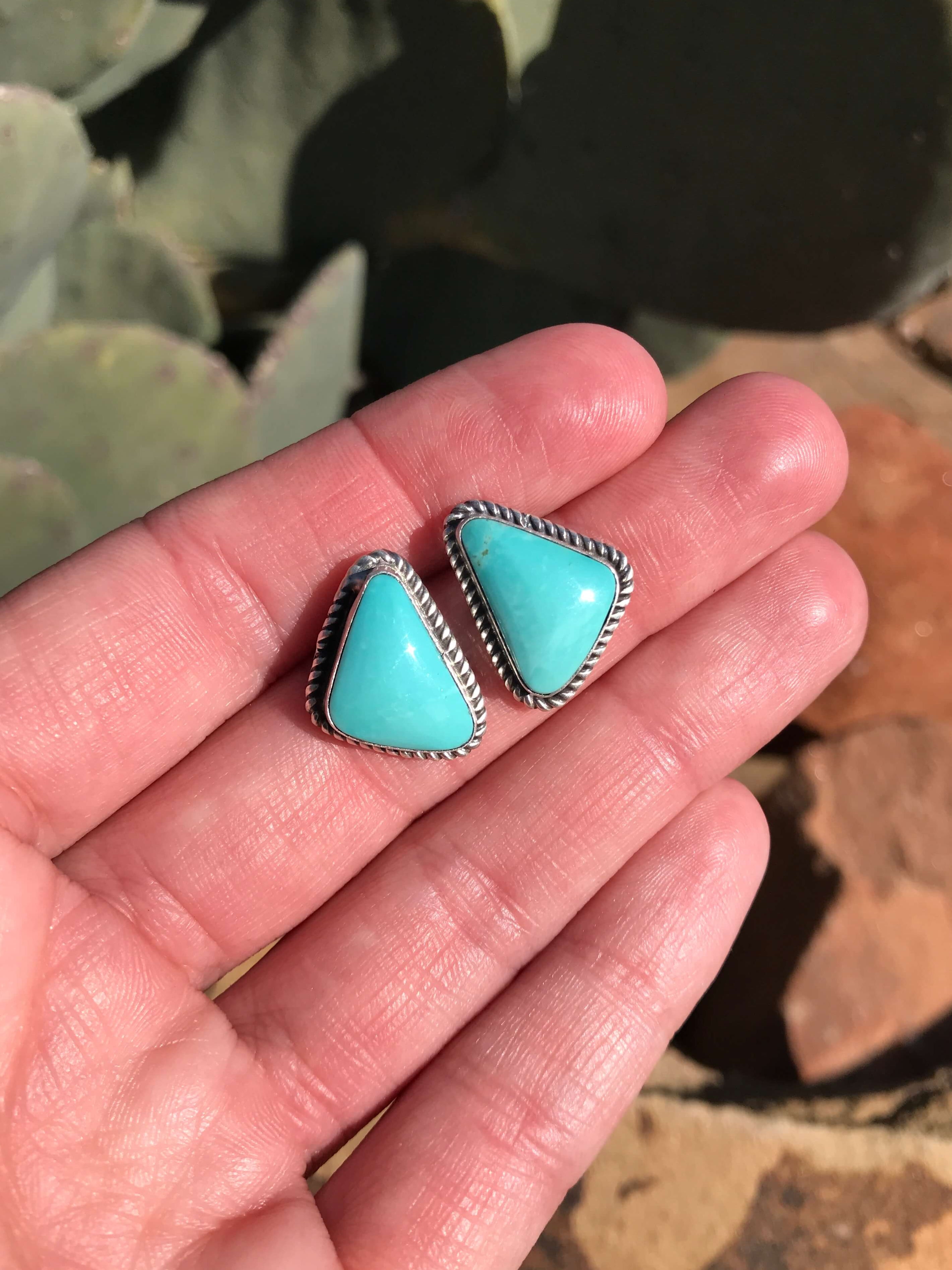 The Turquoise Studs, 41-Earrings-Calli Co., Turquoise and Silver Jewelry, Native American Handmade, Zuni Tribe, Navajo Tribe, Brock Texas