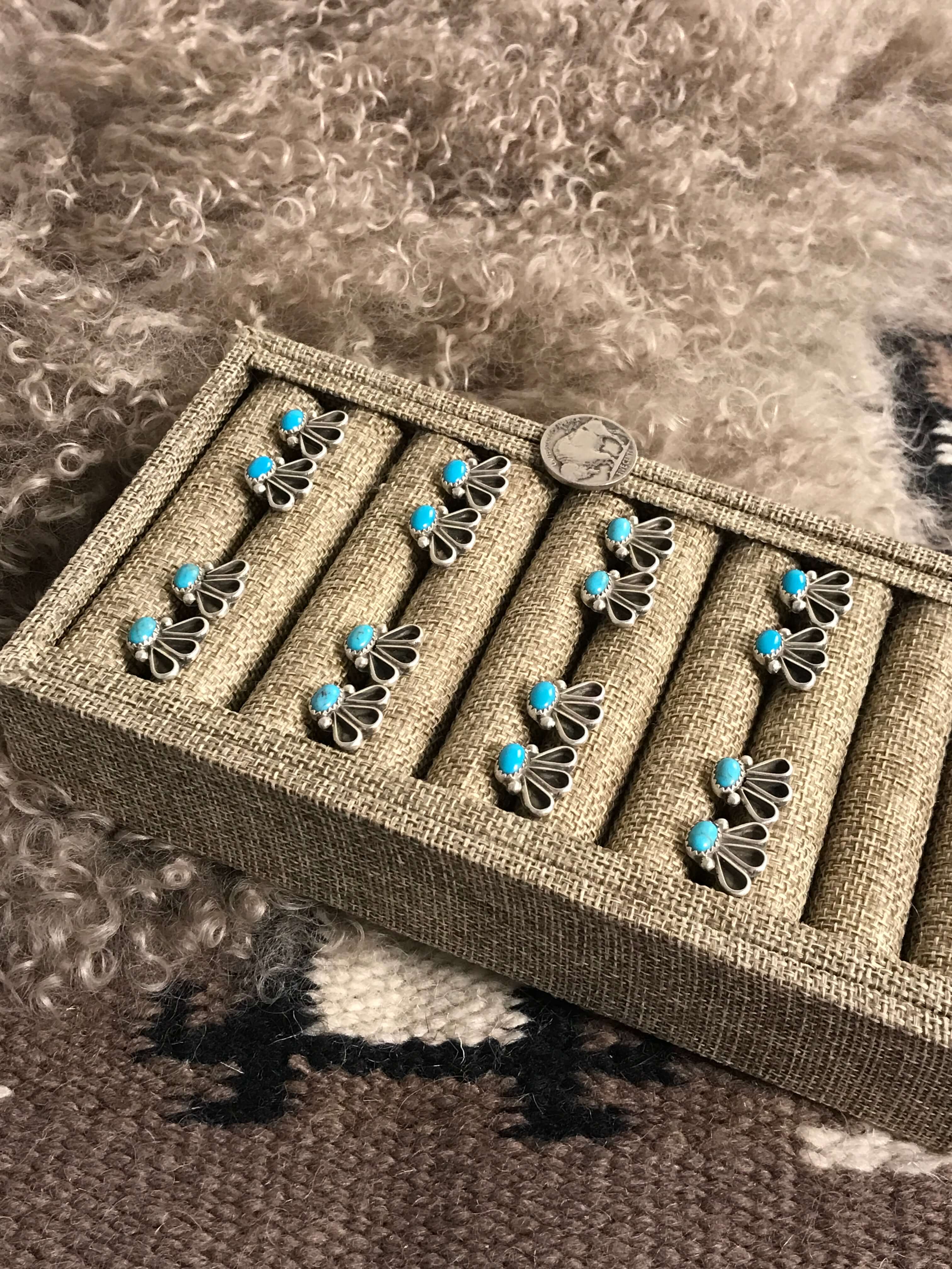 The Mira Turquoise Earrings-Earrings-Calli Co., Turquoise and Silver Jewelry, Native American Handmade, Zuni Tribe, Navajo Tribe, Brock Texas