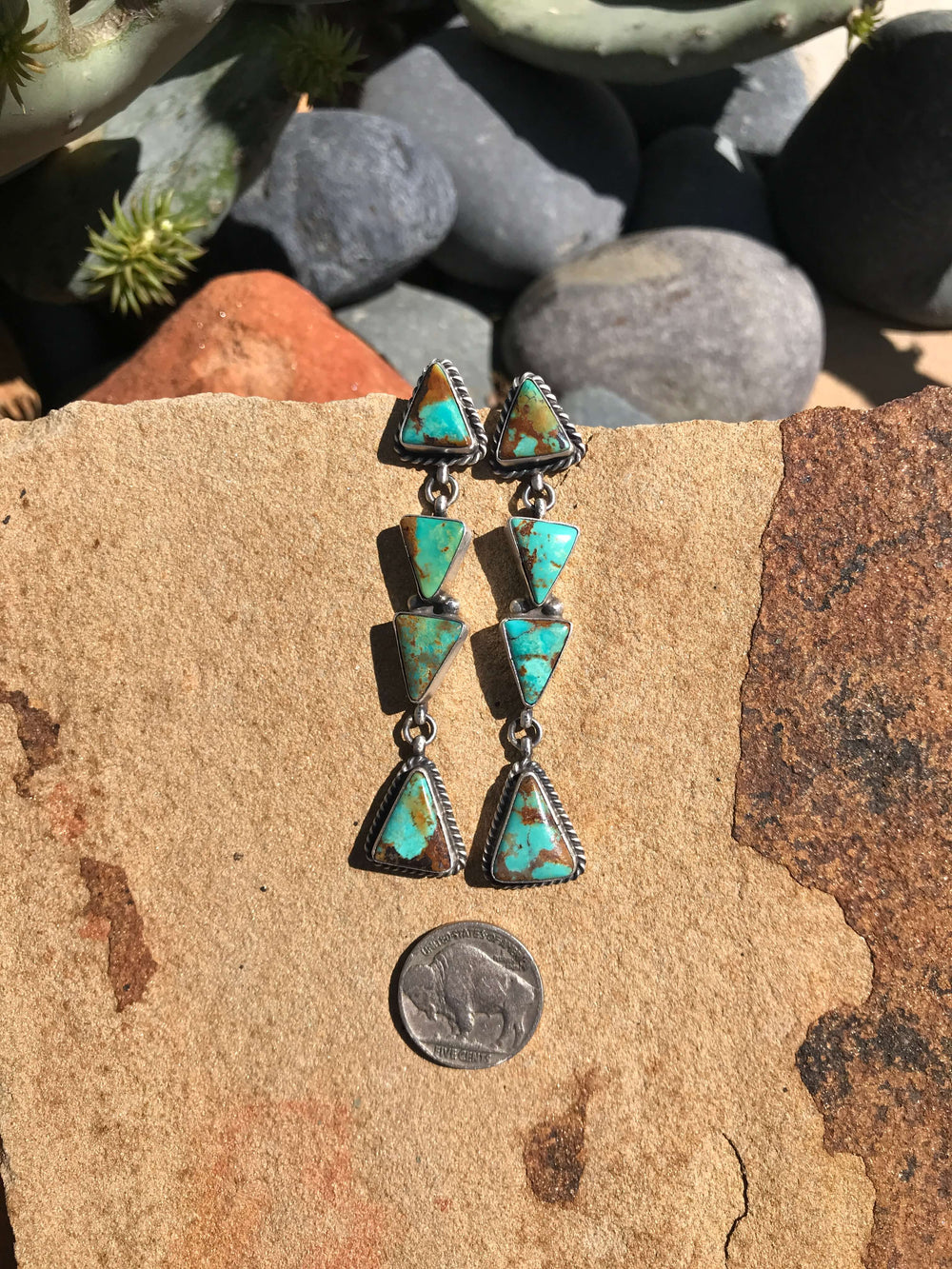 The Echo Lake Turquoise Earrings, 8-Earrings-Calli Co., Turquoise and Silver Jewelry, Native American Handmade, Zuni Tribe, Navajo Tribe, Brock Texas