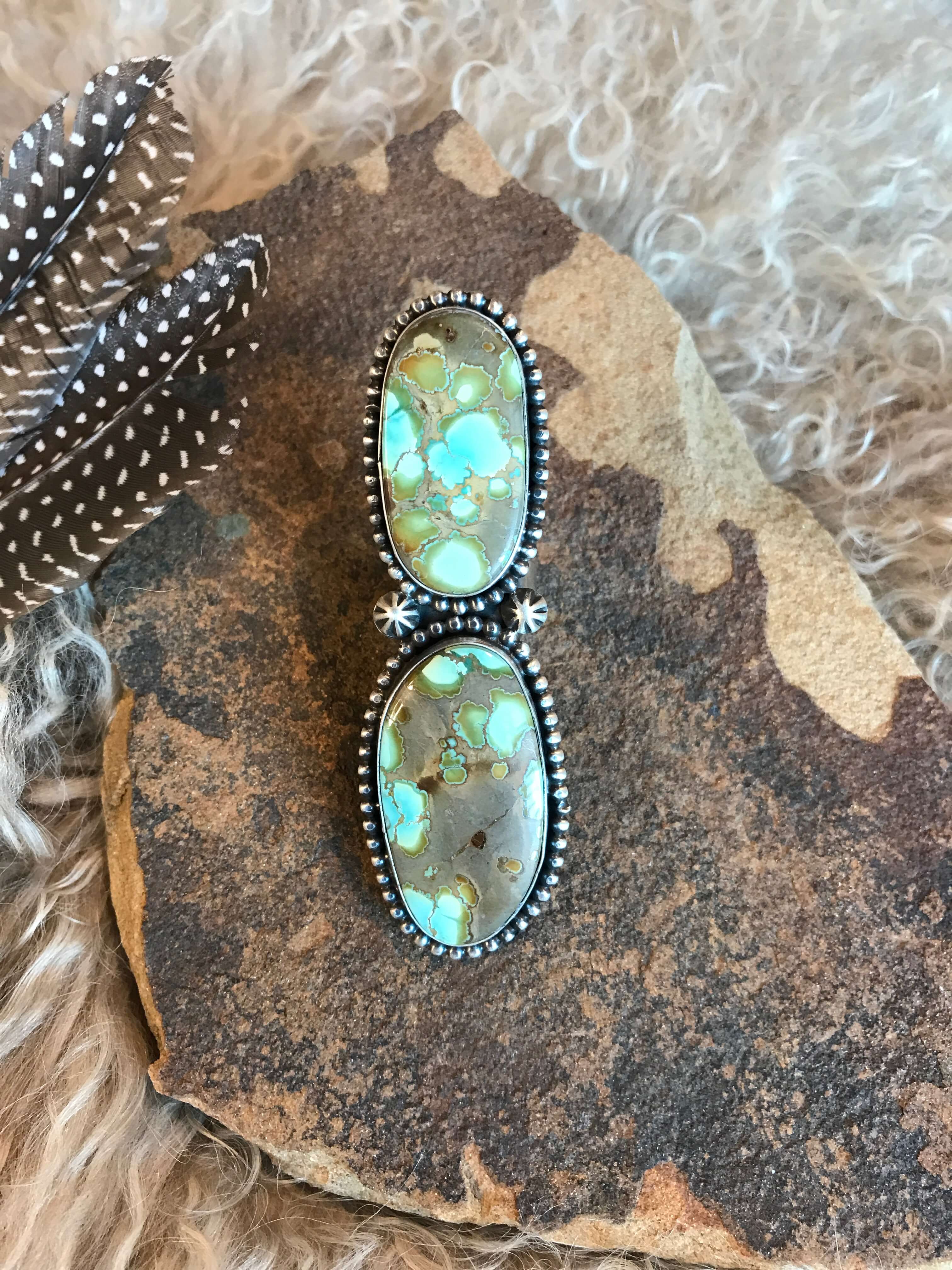 The Mattawa Adjustable Turquoise Statement Ring-Rings-Calli Co., Turquoise and Silver Jewelry, Native American Handmade, Zuni Tribe, Navajo Tribe, Brock Texas