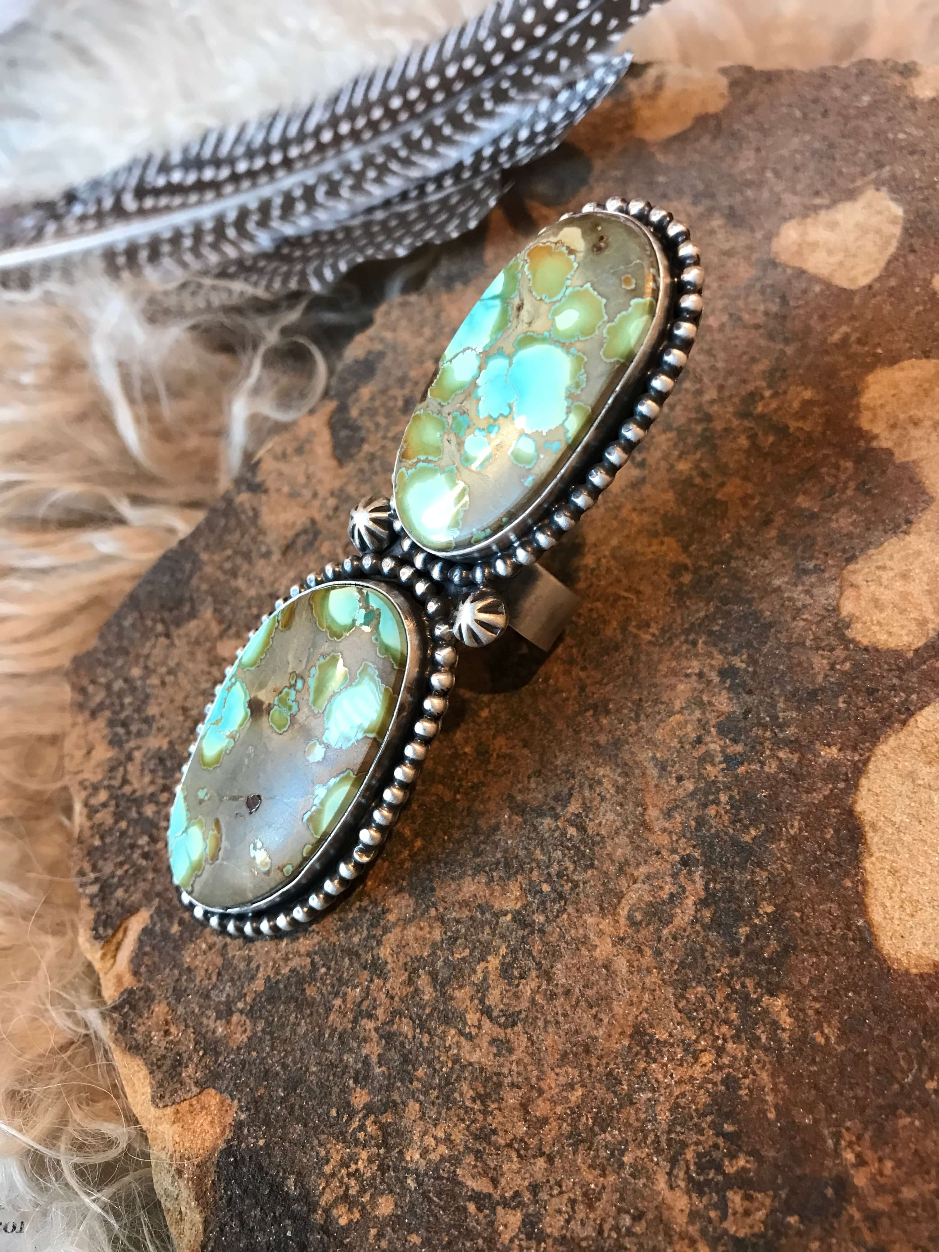 The Mattawa Adjustable Turquoise Statement Ring-Rings-Calli Co., Turquoise and Silver Jewelry, Native American Handmade, Zuni Tribe, Navajo Tribe, Brock Texas