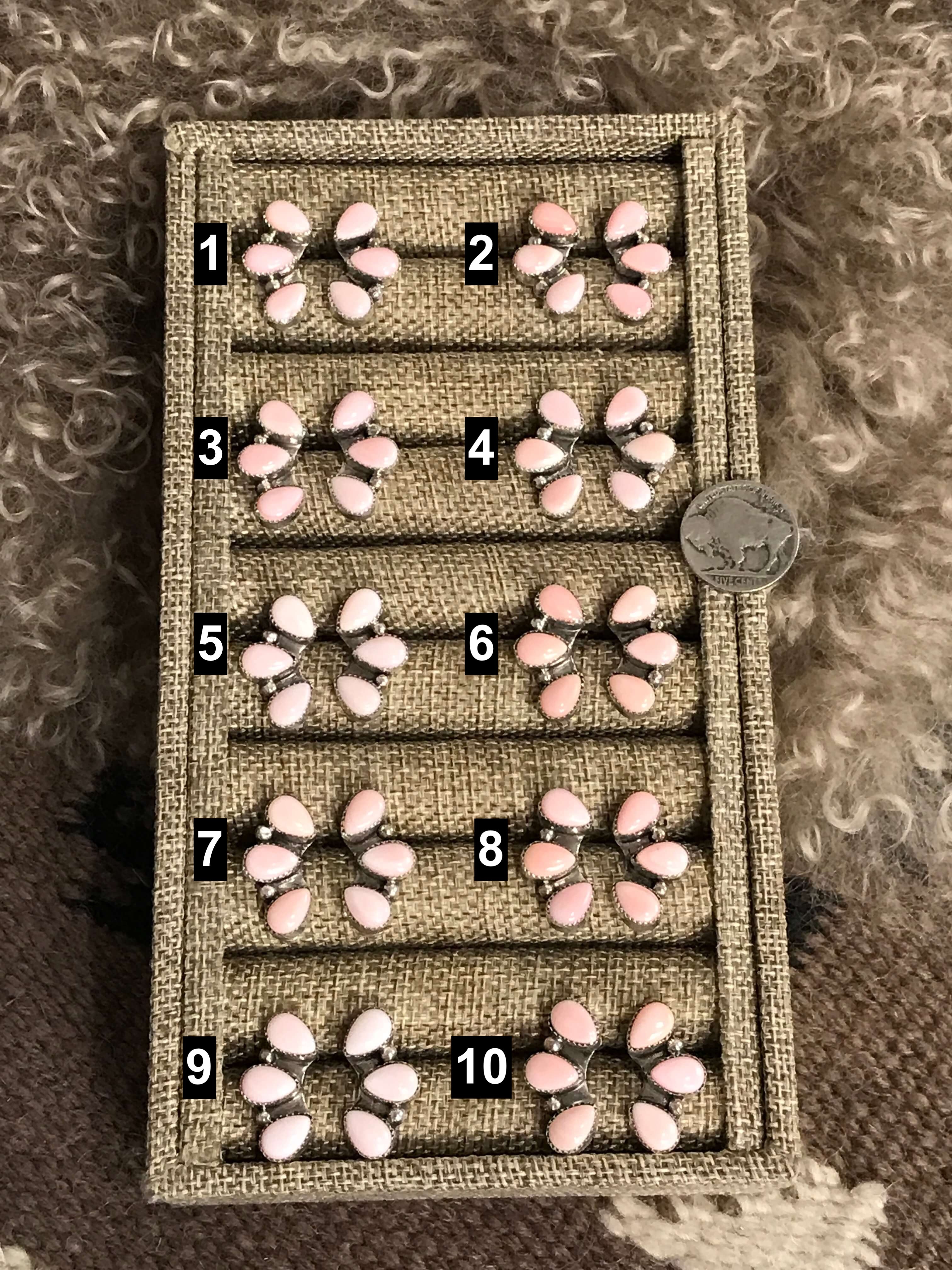 The Hoopoe Pink Conch Earrings-Earrings-Calli Co., Turquoise and Silver Jewelry, Native American Handmade, Zuni Tribe, Navajo Tribe, Brock Texas